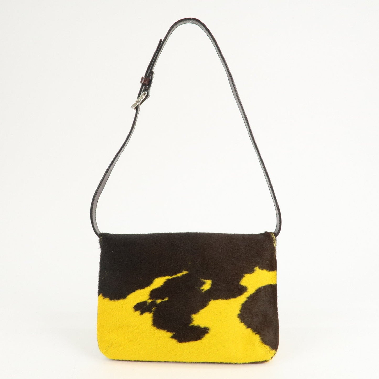 FENDI COW Unborn Calf Leather Shoulder Bag Yellow Brown  d