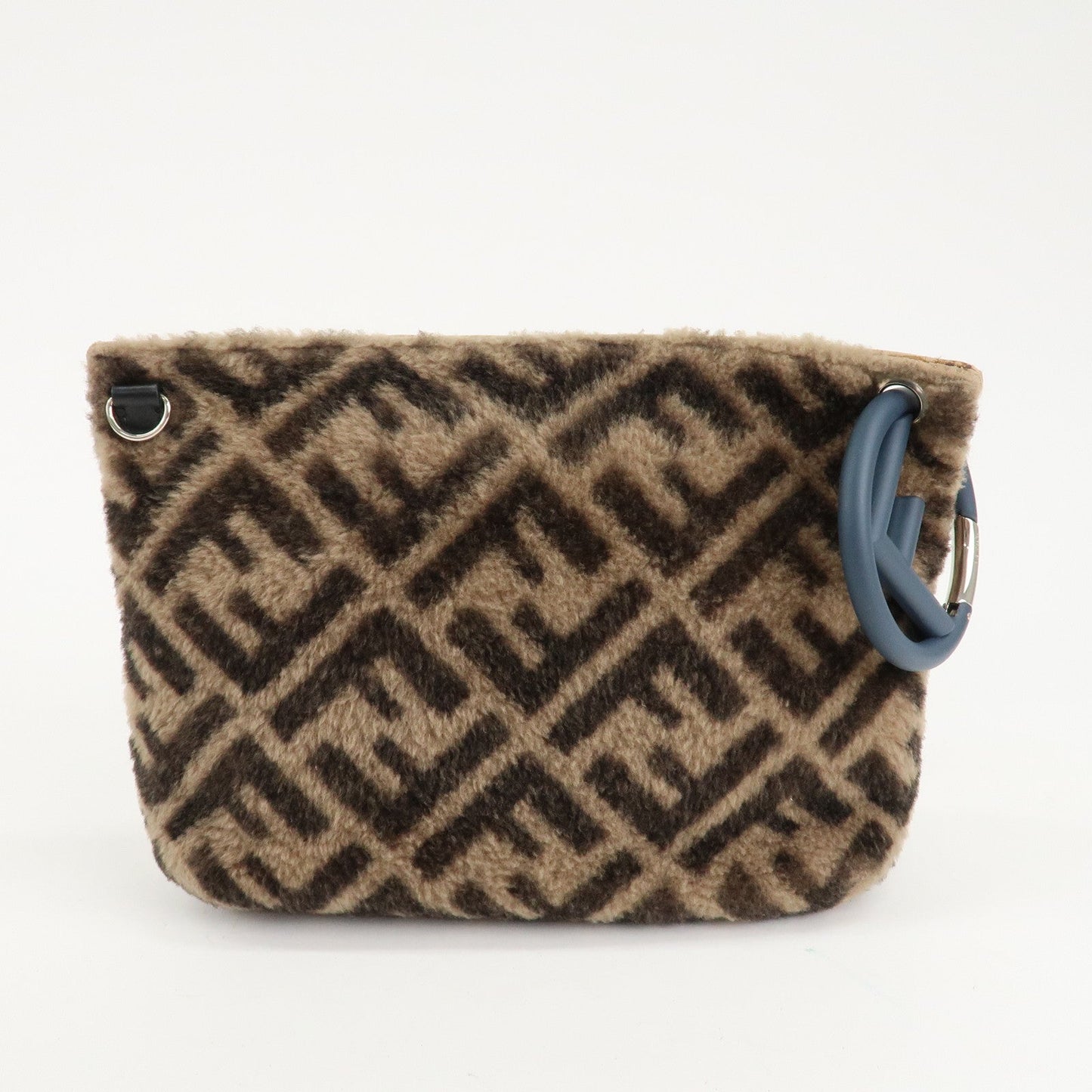 FENDI Zucca Wool Leather Clutch Bag Brown Black 7N0093  d