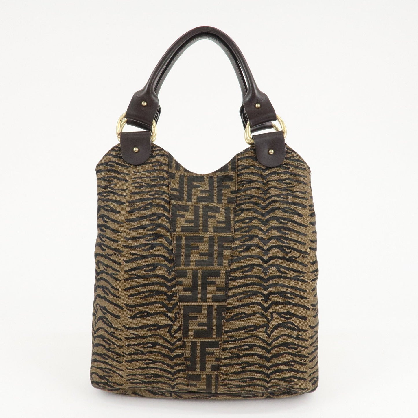 FENDI Zucca Canvas Leather Tote Bag Hand Bag 8BR284 Brown Black  d