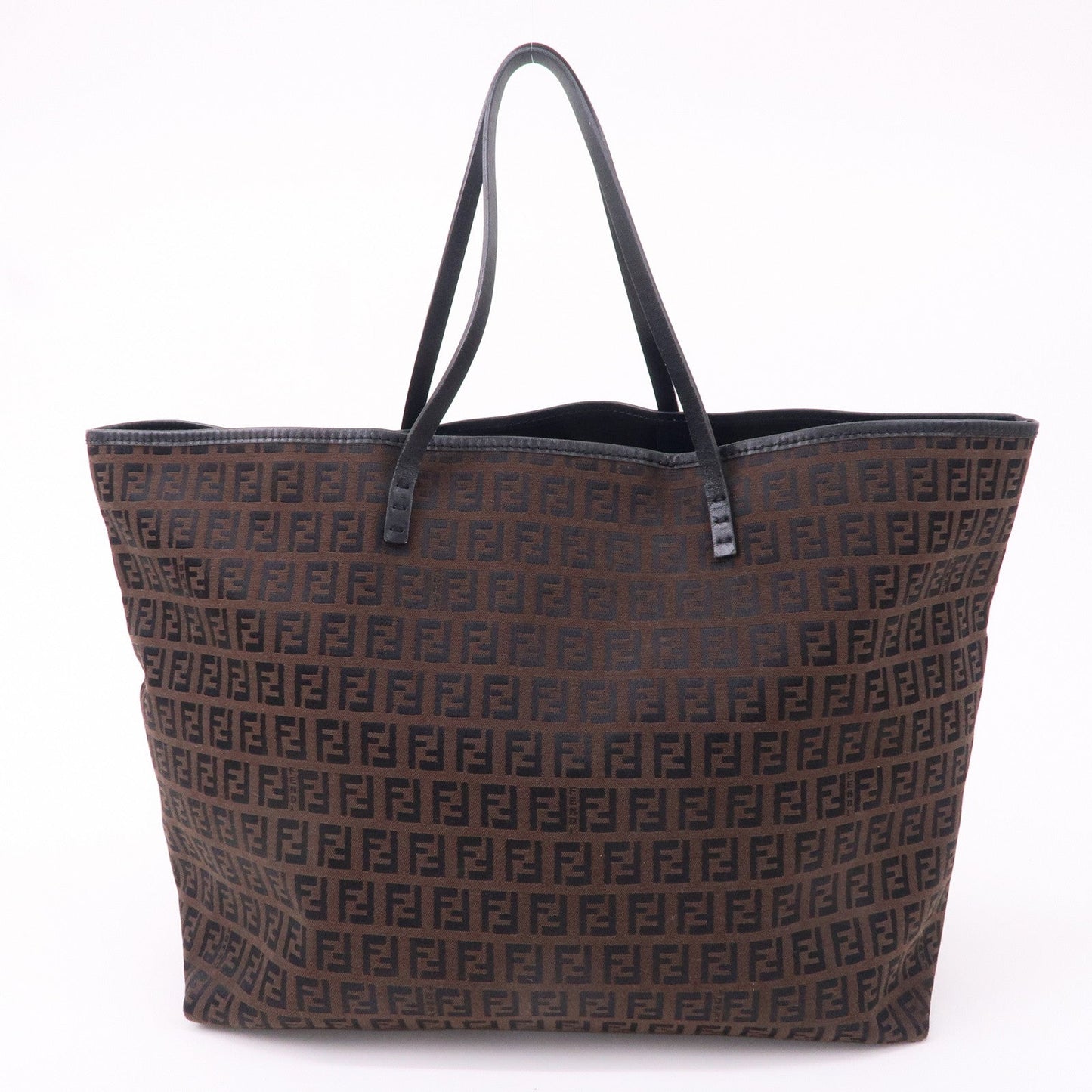 FENDI Zucchino Canvas Leather Tote Bag Black Brown 8BH005