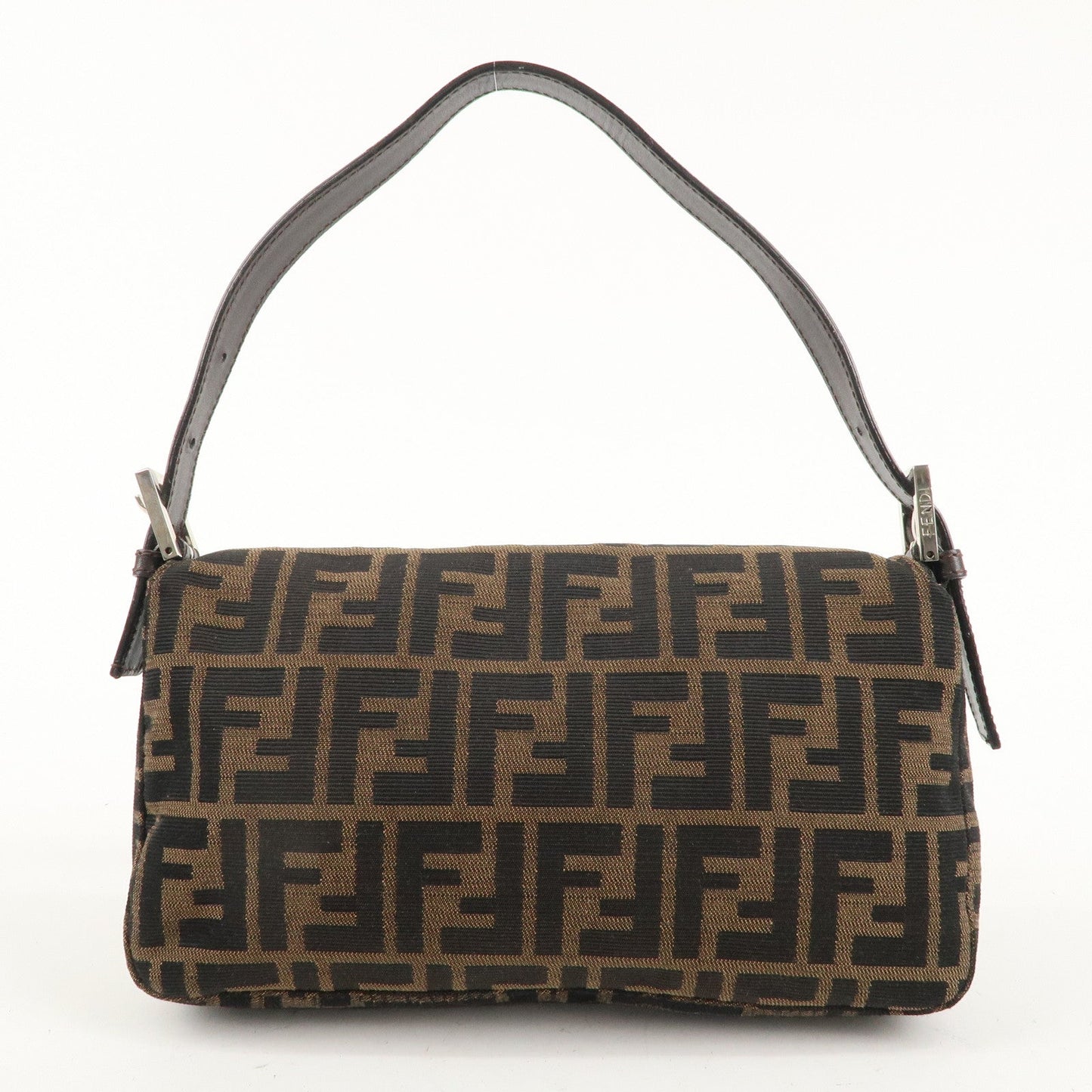 FENDI Mamma Baguette Canvas Leather Shoulder Bag Brown Black 26424