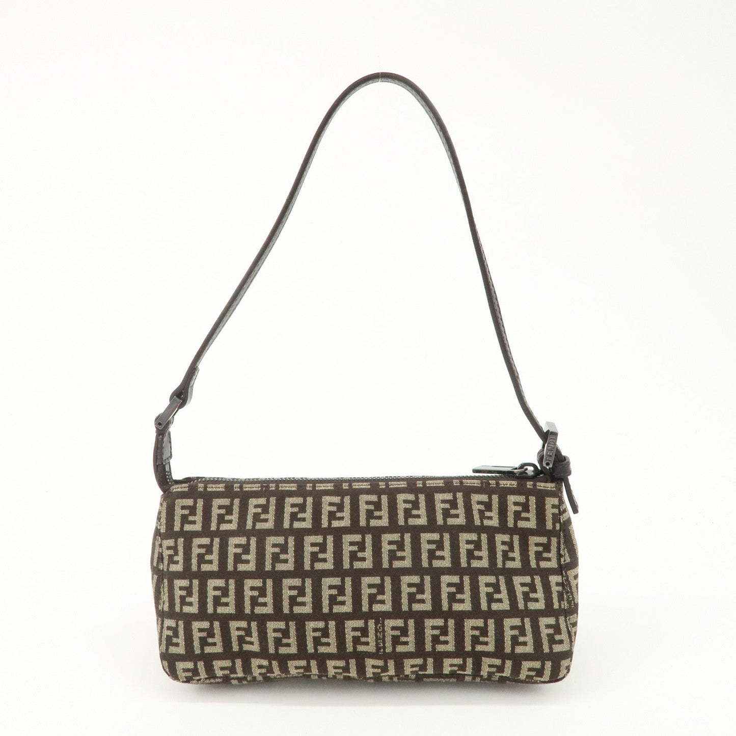 FENDI Zucchino Canvas Leather Shoulder Bag Dark Brown 8BR249  d