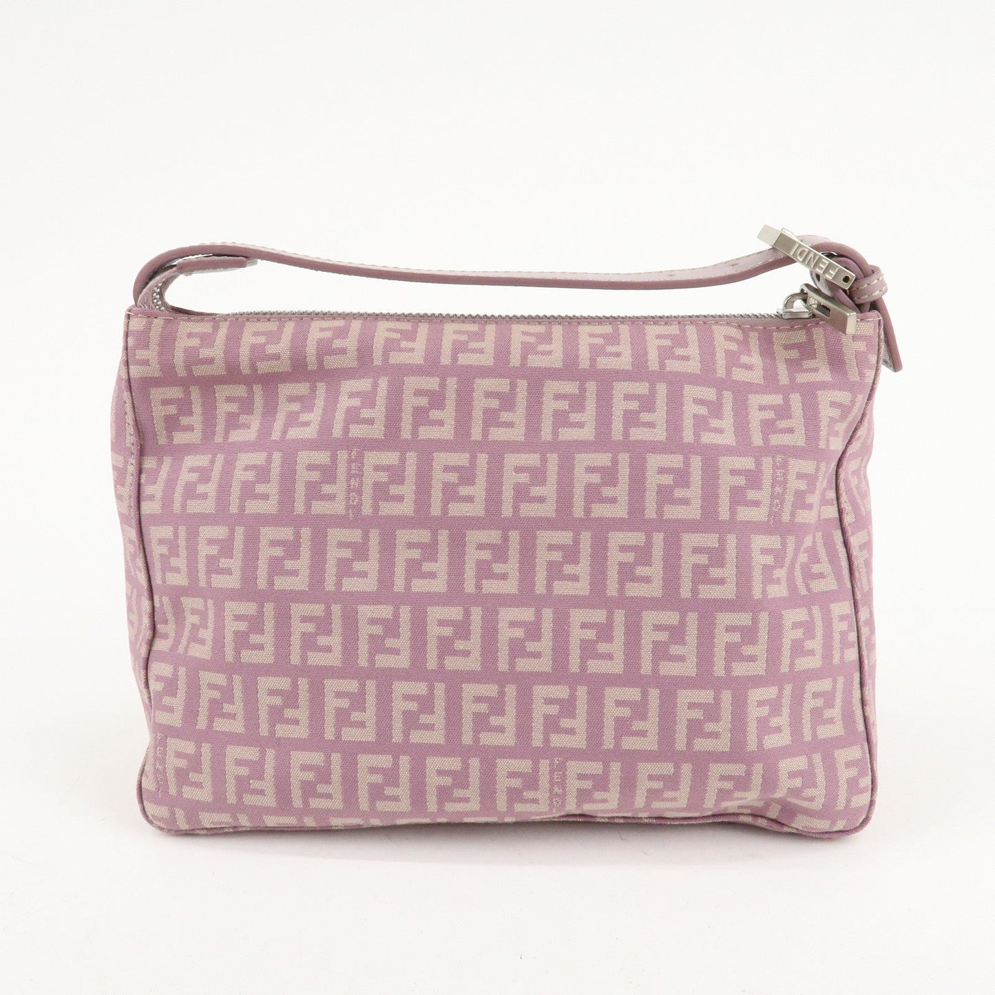 Auth FENDI  Zucchino Canvas Leather Hand Bag Pouch Purple Beige 8N0005  d F/S  d