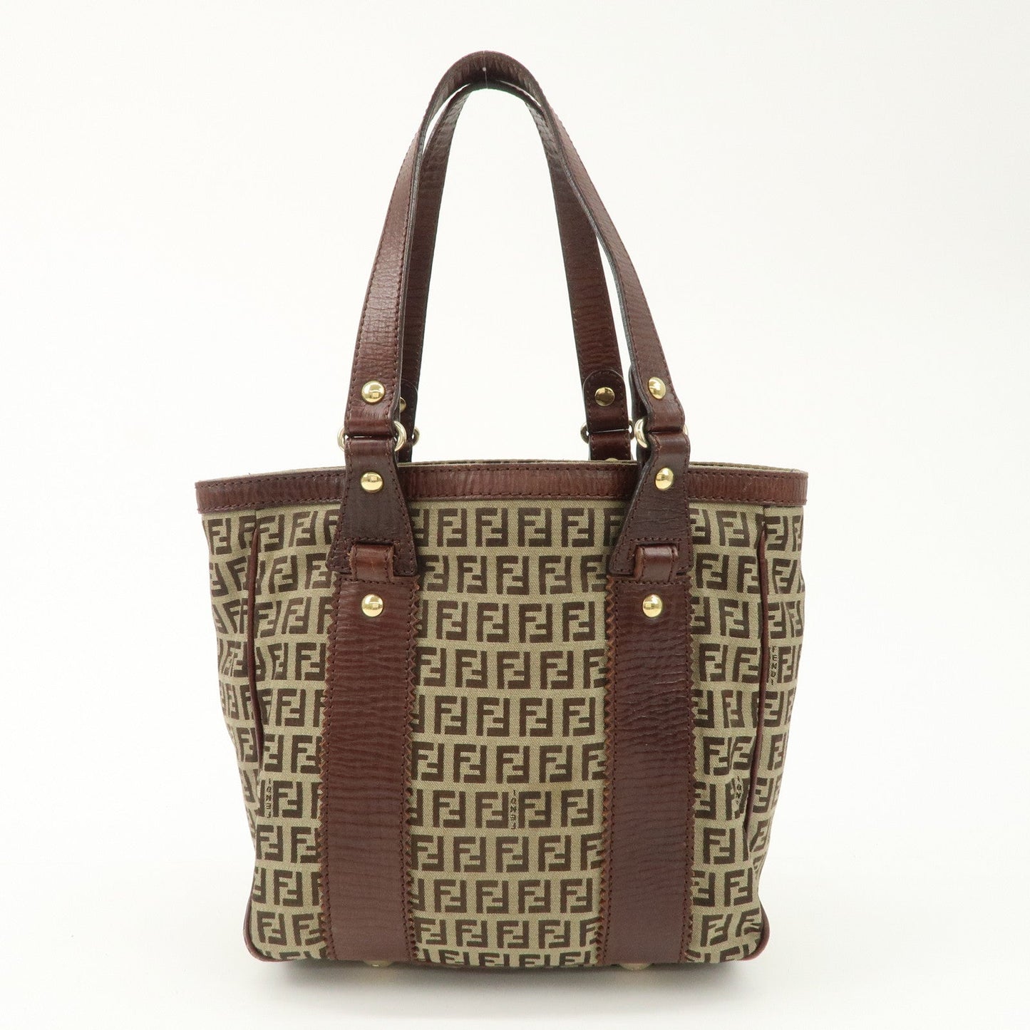 FENDI Zucchino Canvas Leather Tote Bag Khaki Brown 8BH161  d