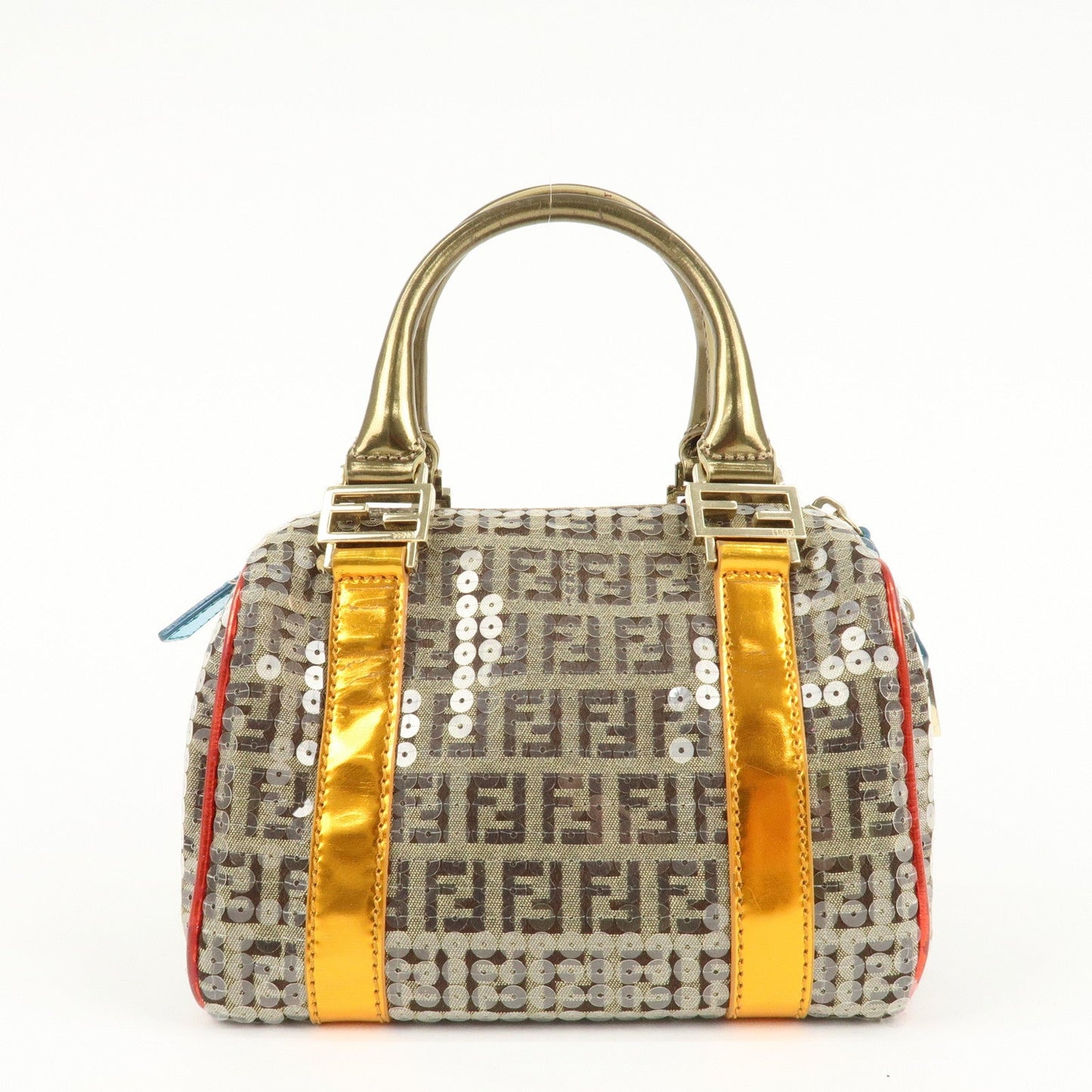 FENDI Zucchino Flip Sequin Canvas Patent Leather Boston Bag 8BL071  d