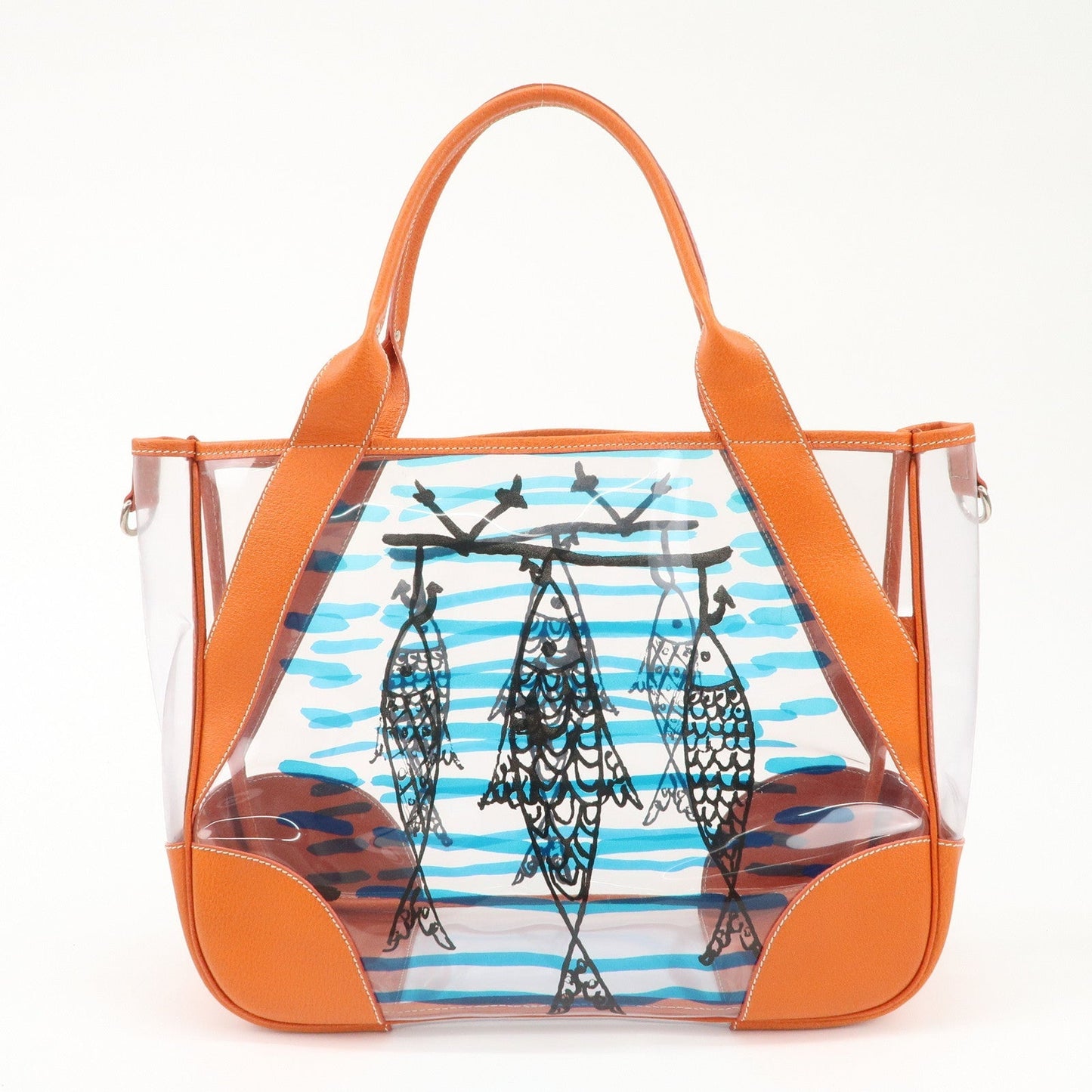 PRADA PVC Leather  Fish Print Clear Tote Bag Orange BR3020  d