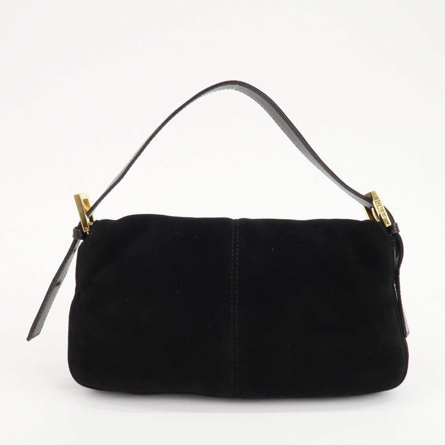 FENDI Mamma Baguette Suede Leather Shoulder Bag Black 26424  d