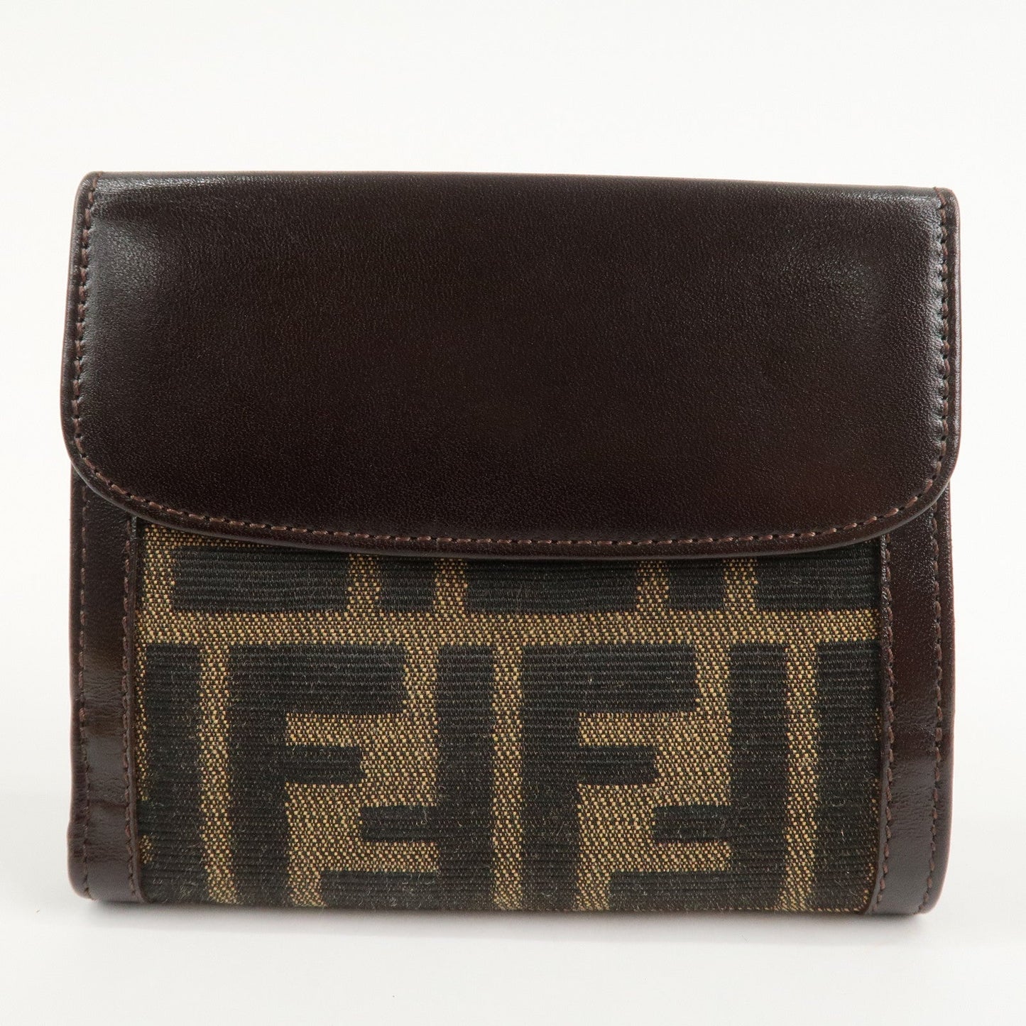 FENDI Zucca Canvas Leather W Hook Bifold Wallet 12671  d