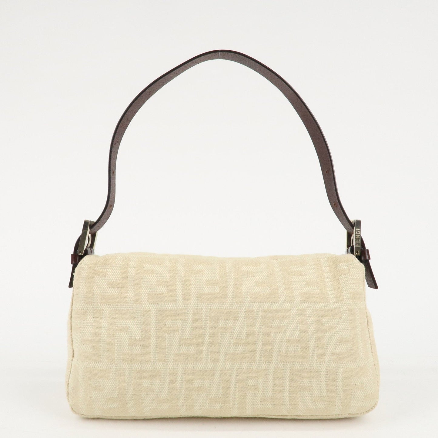 FENDI Mamma Baguette Zucca Canvas Leather Shoulder Bag Beige 26424  d