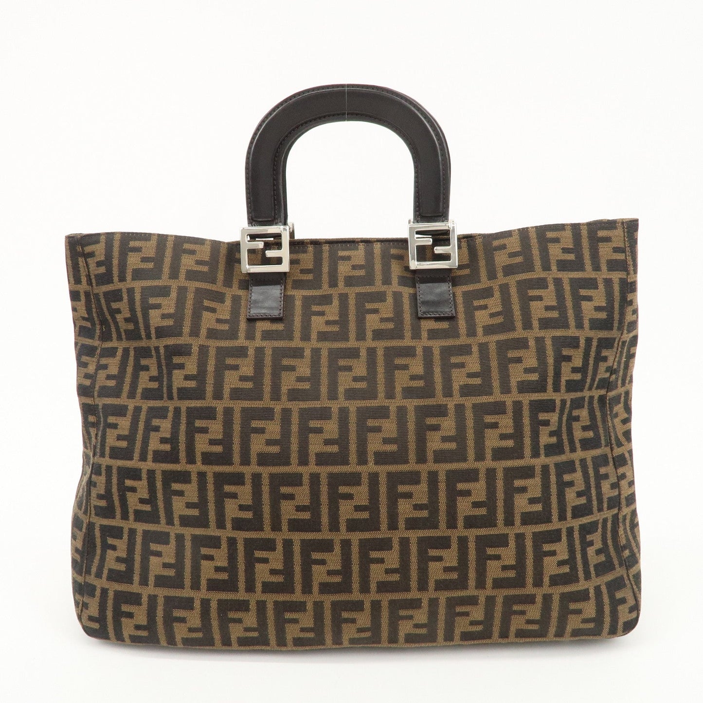 FENDI Zucca Canvas Leather Tote Bag Brown Black 26329  d