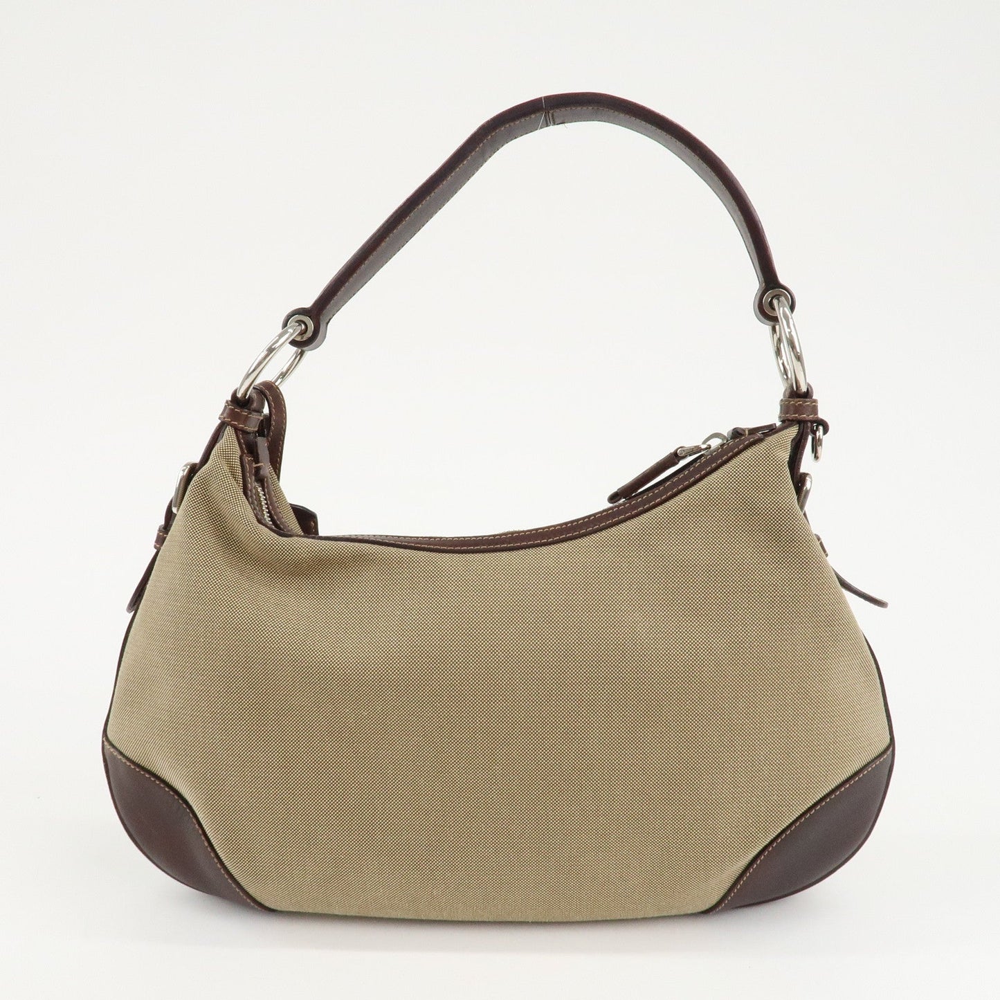 PRADA Logo Jacquard Leather Shoulder Bag Beige Brown  d