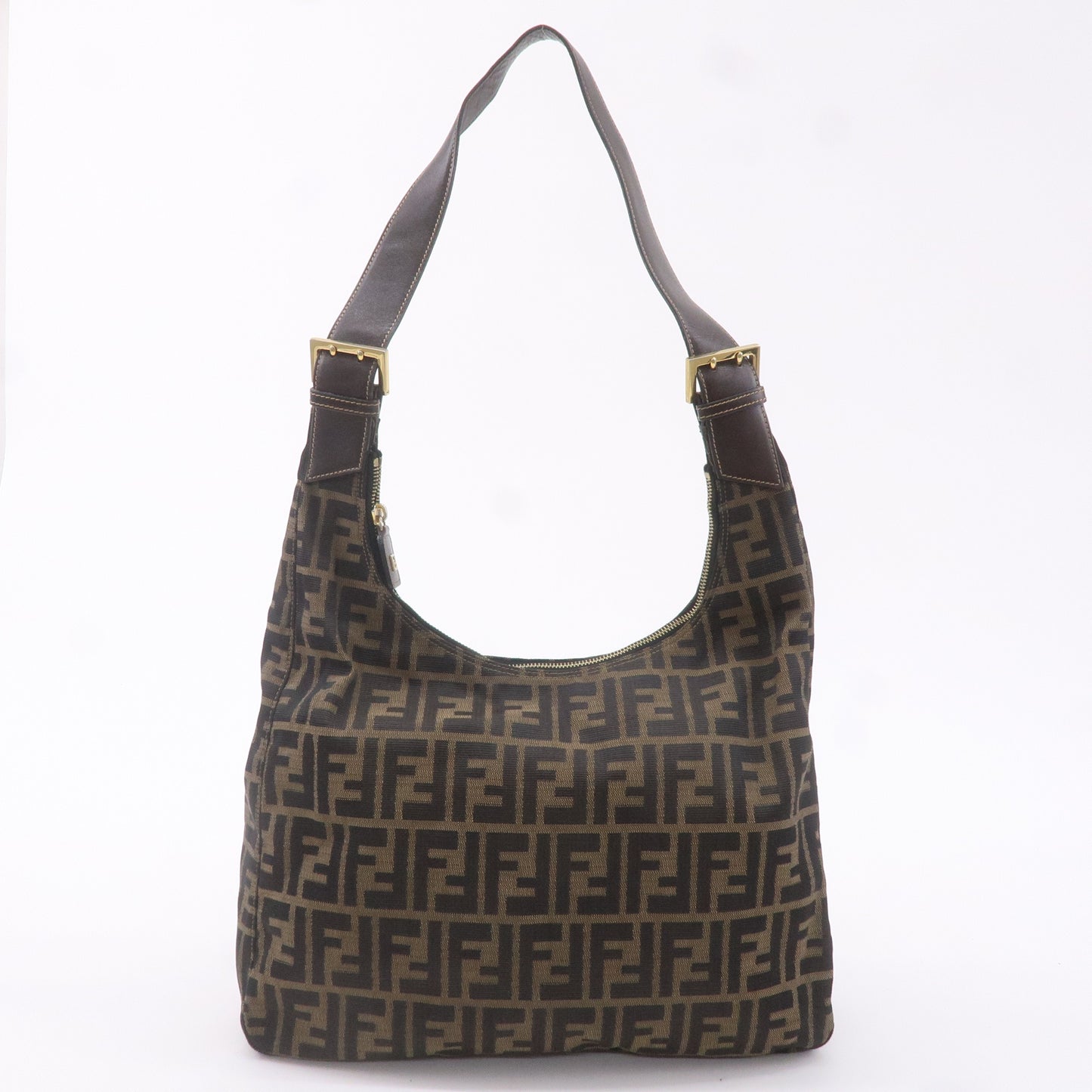 FENDI Zucca Canvas Leather Shoulder Bag Brown Black