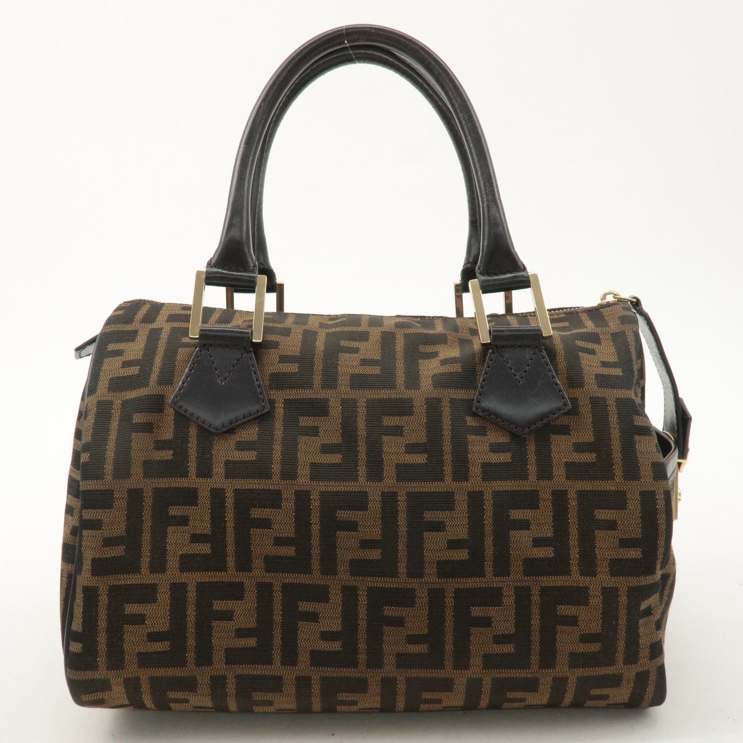FENDI Zucca Canvas Leather Mini Boston Bag Black Brown