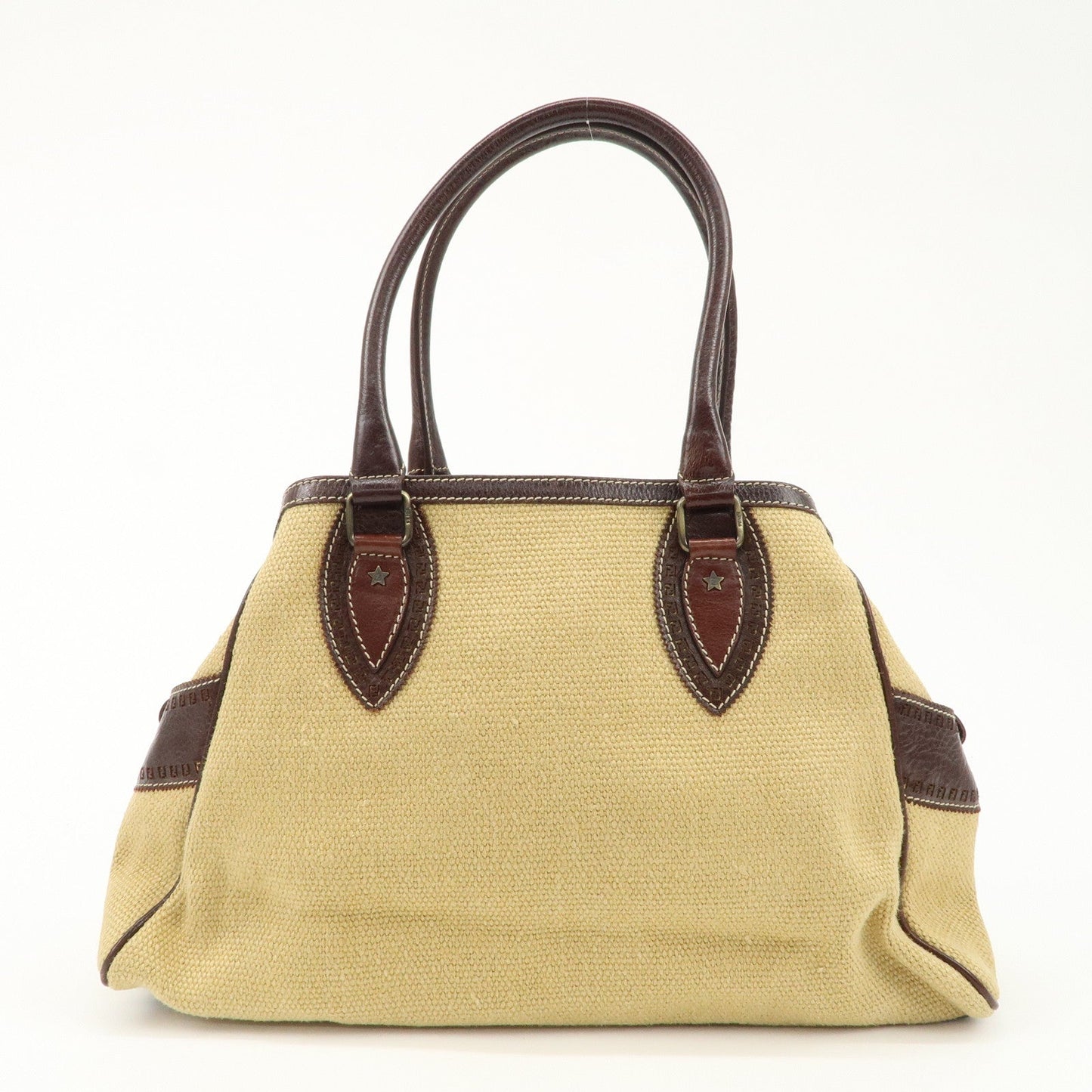 FENDI Ethnico Zucca Canvas Leather Shoulder Bag Beige Brown 8BN162  d
