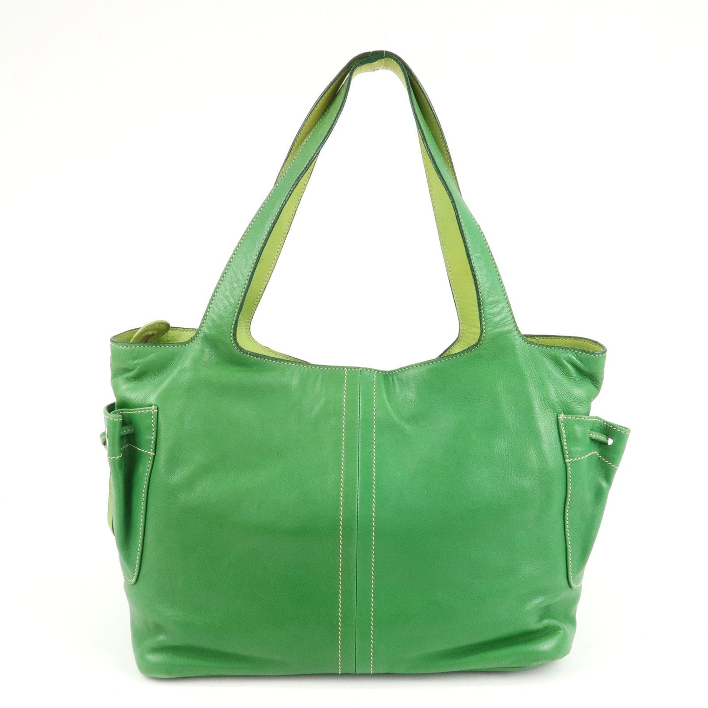 PRADA Logo Leather Tassel Shoulder Bag Hand Bag Green  d