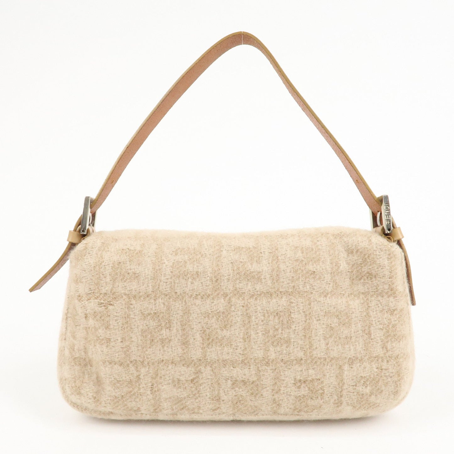 FENDI Mamma Baguette Zucca Wool Leather Shoulder Bag Beige 26424  d