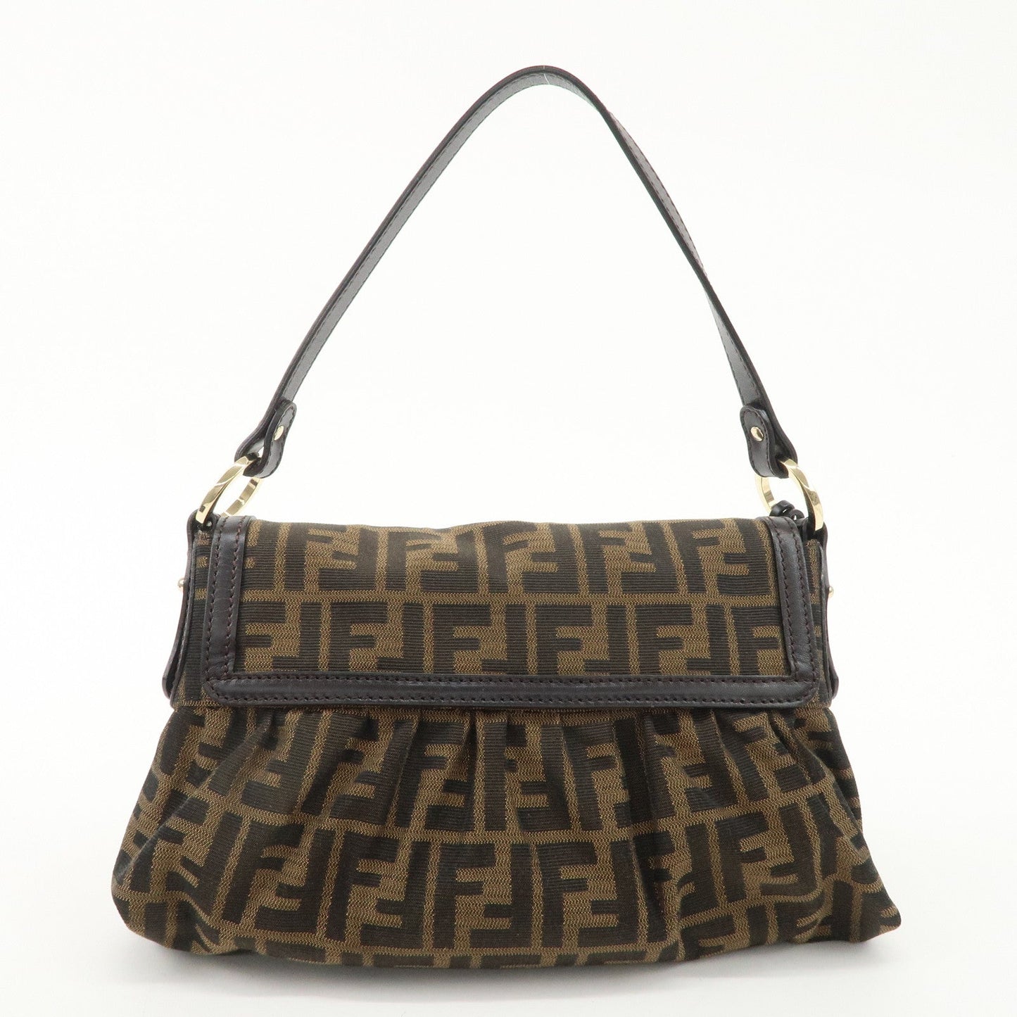 FENDI Zucca Canvas Leather Shoulder Bag Beige Brown 8BR445  d