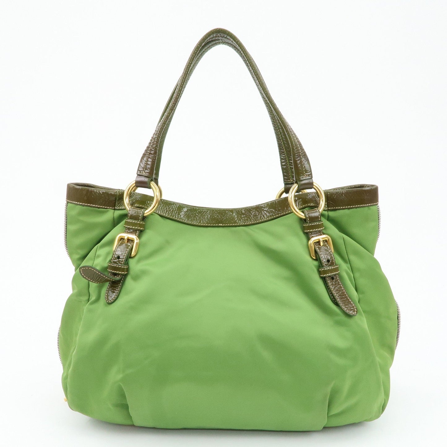 PRADA Nylon Patent Leather Tote Bag Shoulder Bag Green Khaki  d