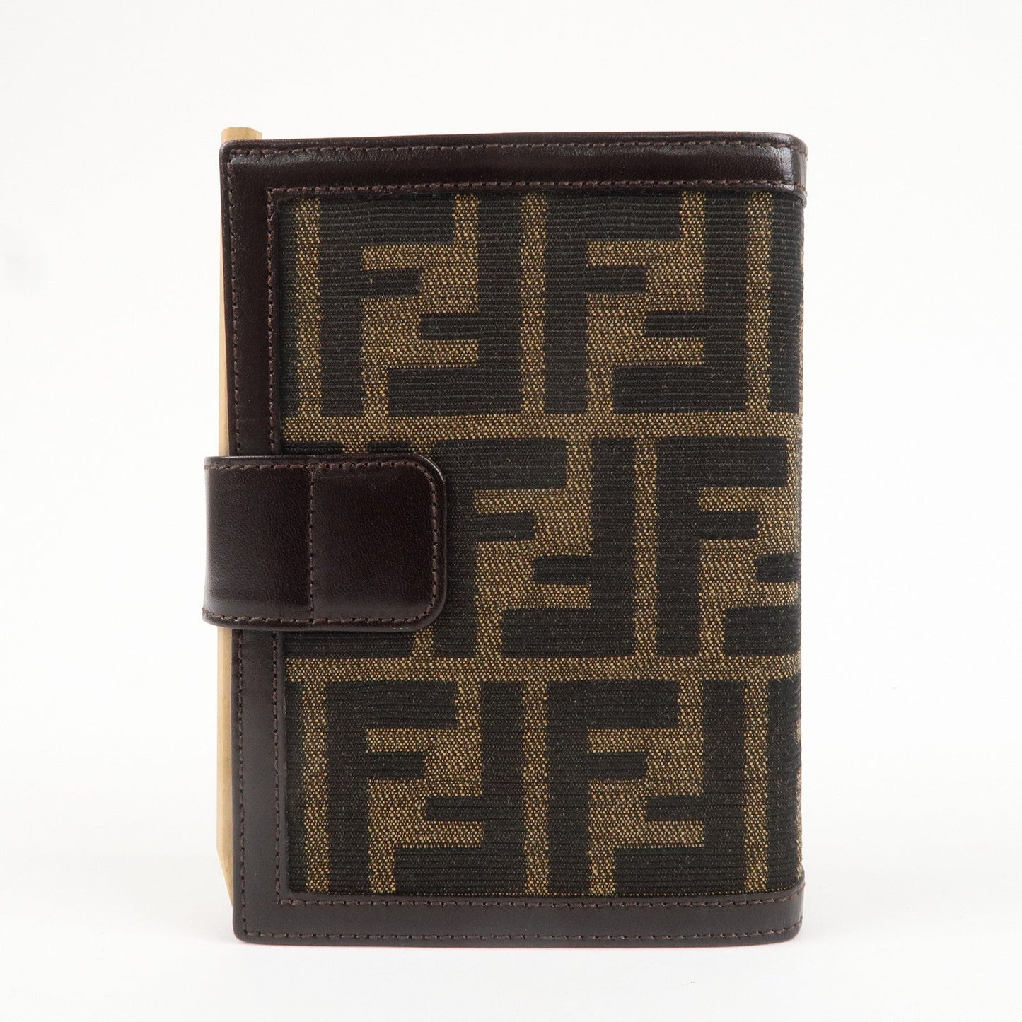 FENDI Zucca Canvas Leather Planner Cover Khaki Black Brown 30153
