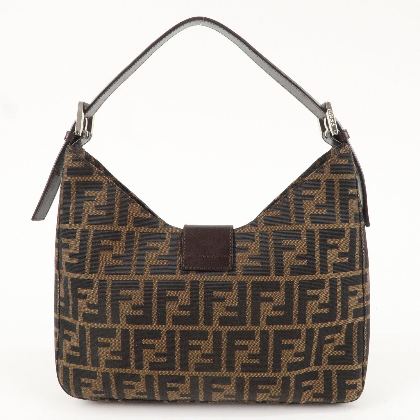 FENDI Zucca Canvas Leather Shoulder Bag Brown Black 26569