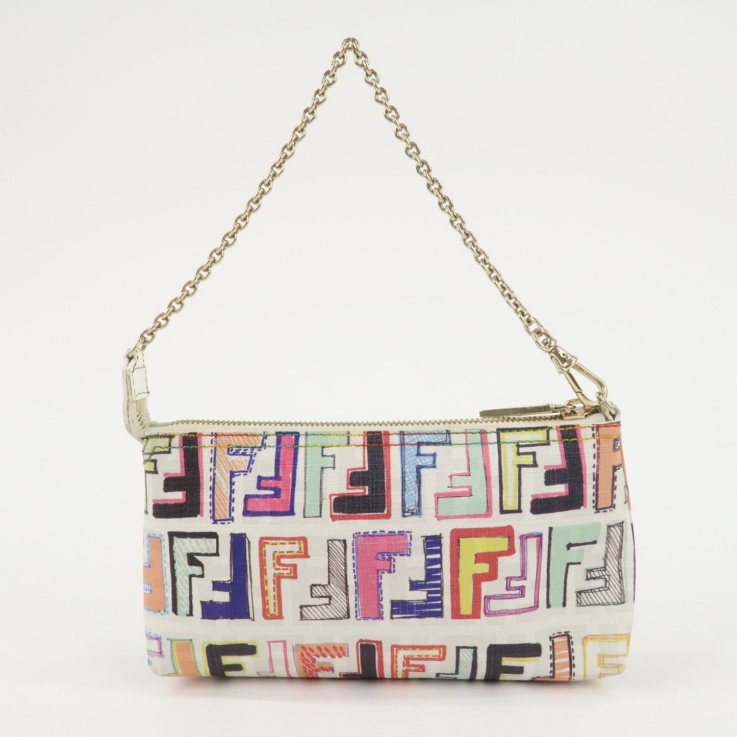 FENDI Zucca PVC Accessory Chain Pouch Multi Color Ivory 8BR592  d