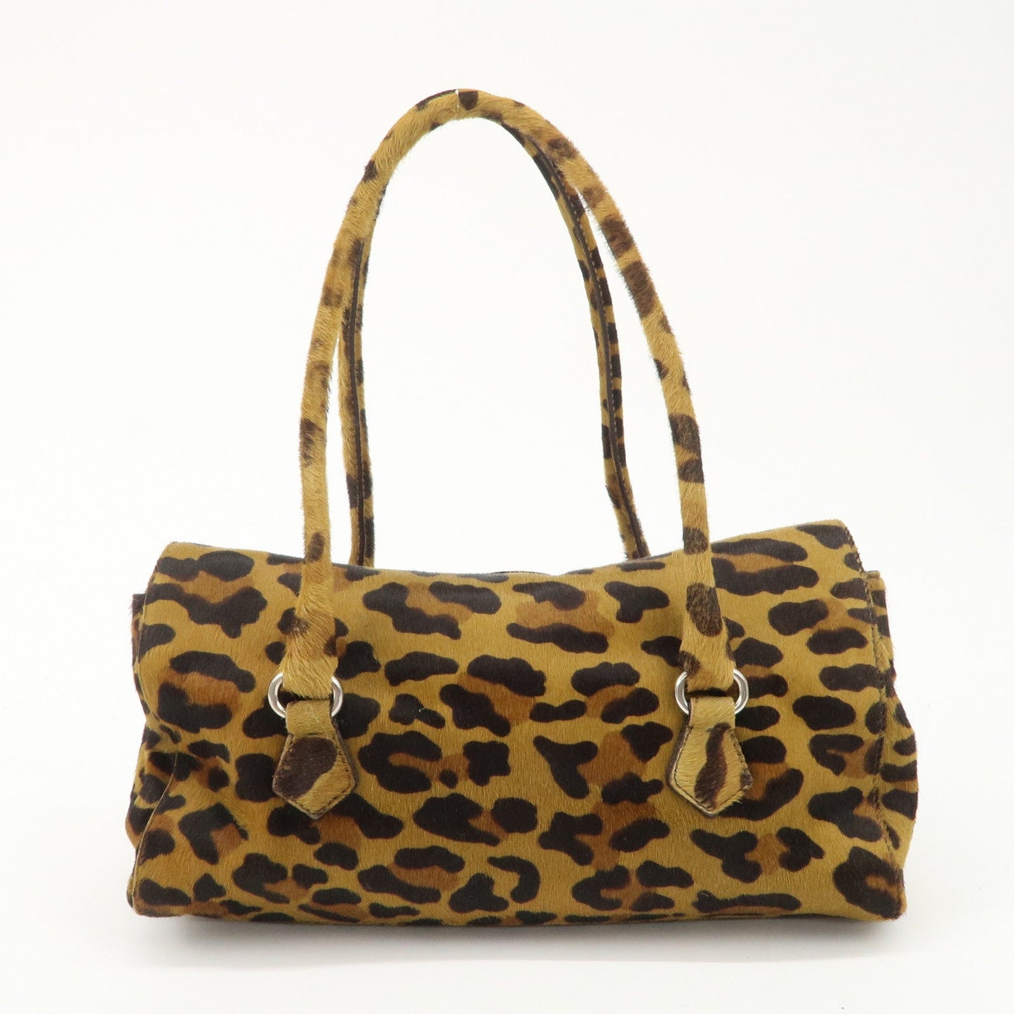 PRADA Logo Unborn Calf Leopard Shoulder Bag Hand Bag Brown  d