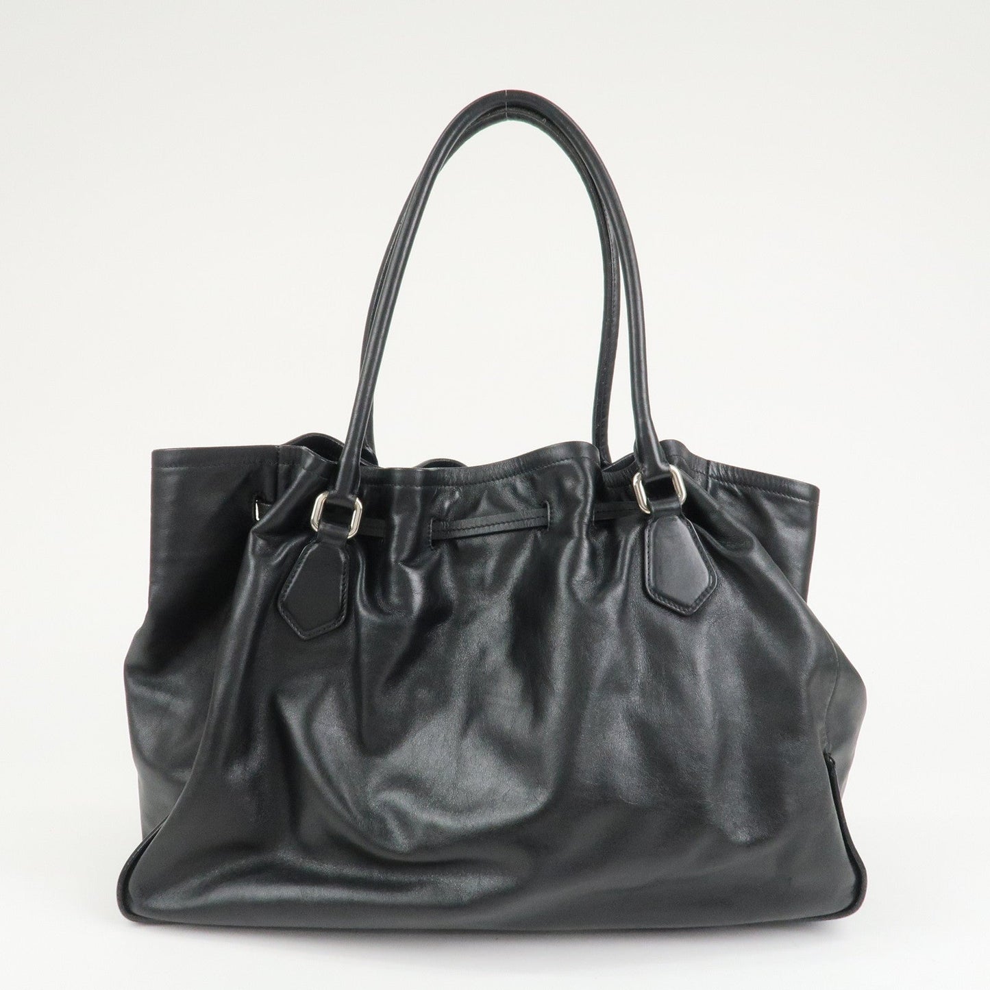 PRADA Triangle Logo Leather Tote Bag Black  d