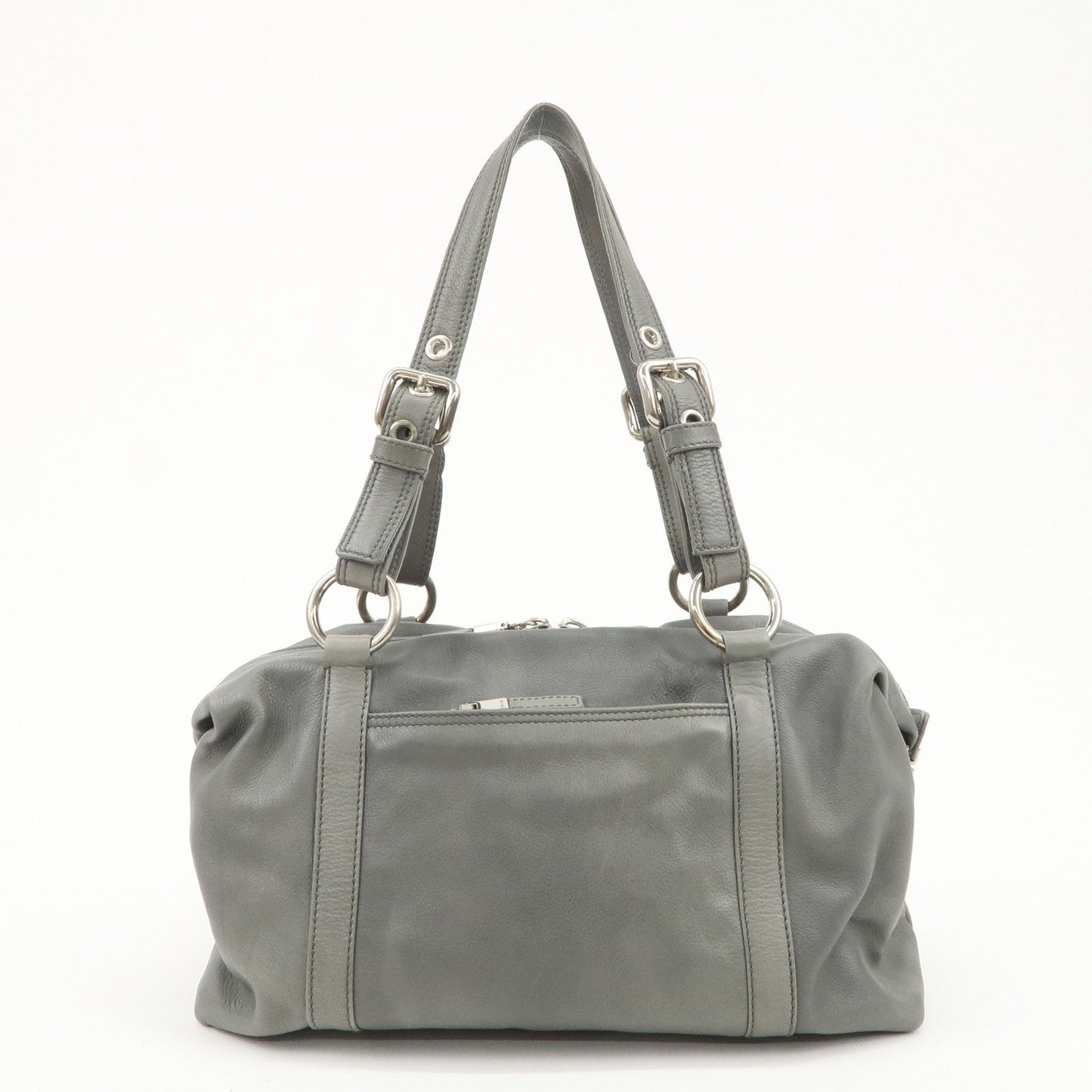 PRADA Leather Boston Bag Shoulder Bag Gray Silver Hardware  d