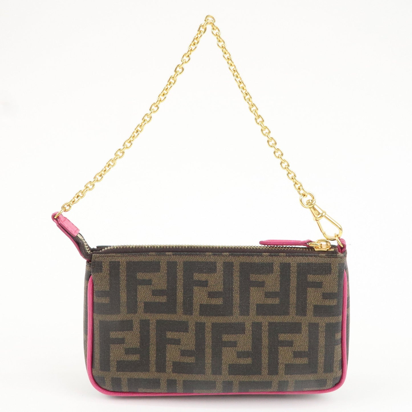 FENDI Zucca Print PVC Leather Chain Pouch Brown Black Pink 8M0271