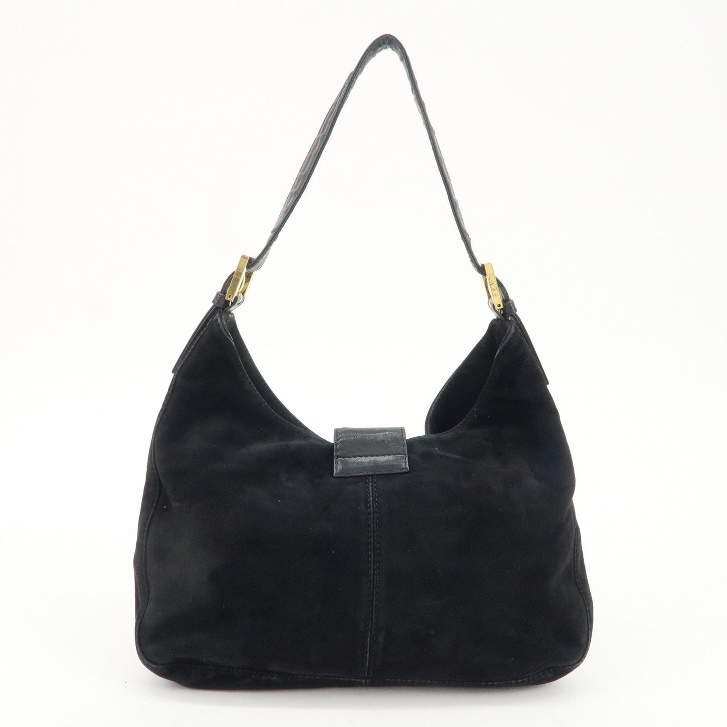 FENDI Suede Leather Shoulder Bag Black 26569  d