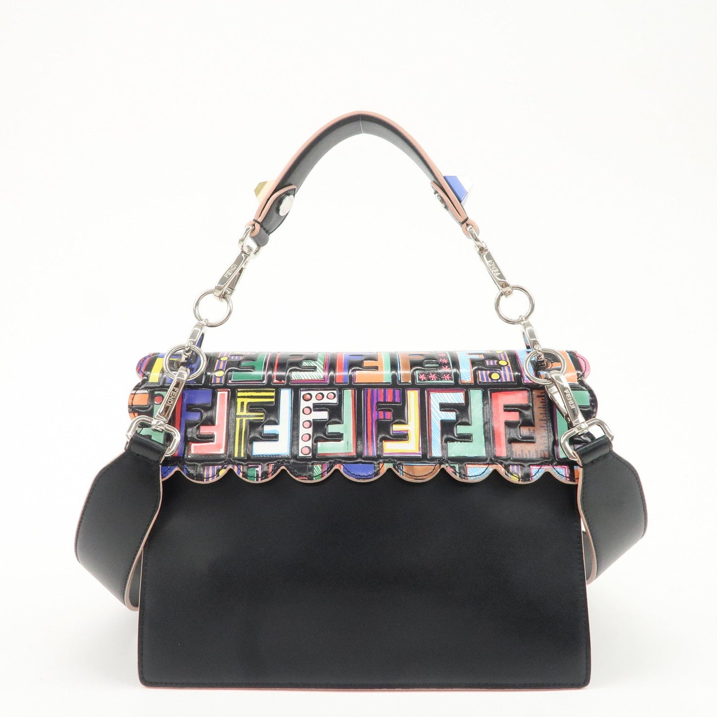 FENDI Zucca Canai Leather 2Way Bag Shoulder Bag Black 8BT283  d