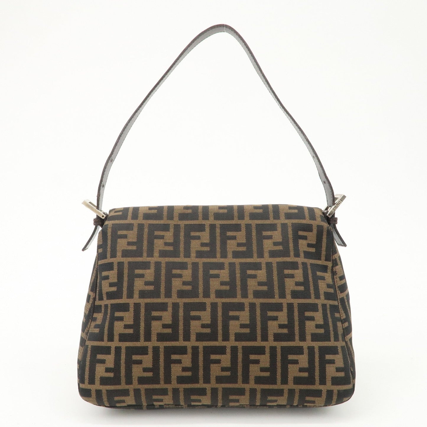 FENDI Mamma Baguette Canvas Leather Shoulder Bag Silver HDW 26325  d