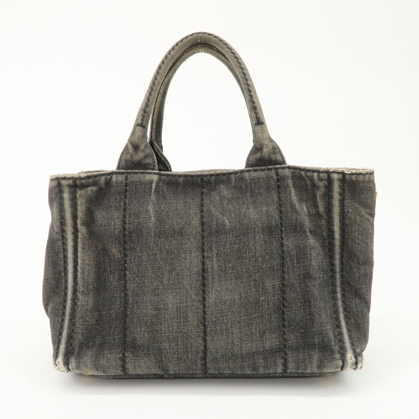 PRADA Canapa Mini Denim Hand Bag Tote Bag Black 1BG439  d