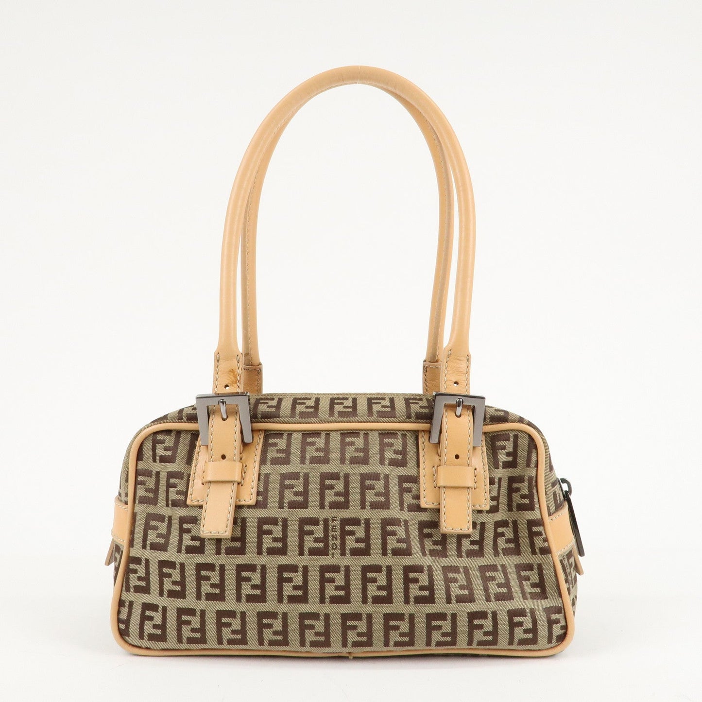 FENDI Zucchino Canvas Leather Small Boston Hand Bag Brown 8BN004  d