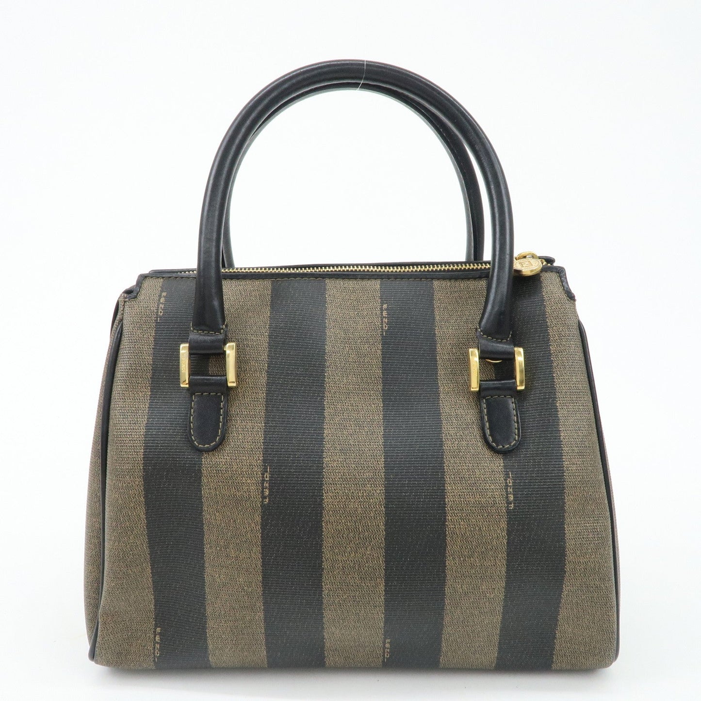 FENDI Pequin PVC Leather 2Way Bag Hand Bag Brown Black  d