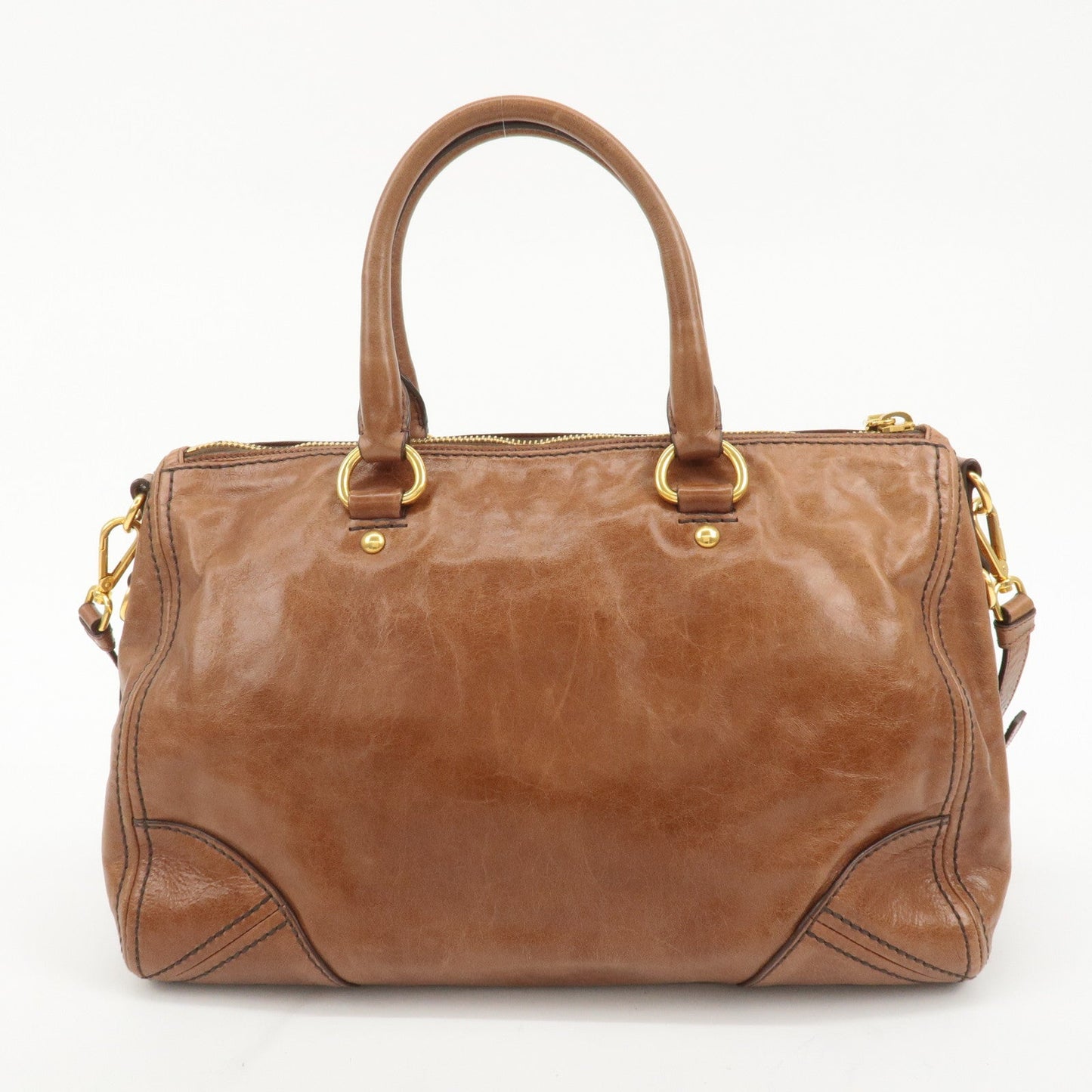 PRADA Logo Leather 2way Hand Bag Shoulder Bag Brown BL0727  d