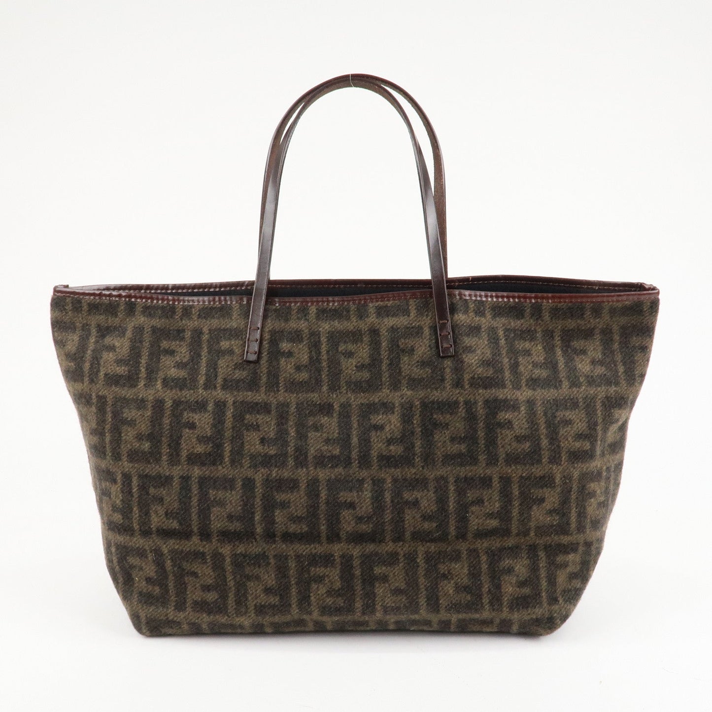 FENDI Zucca Wool Leather Tote Bag Khaki Black Dark Brown  d