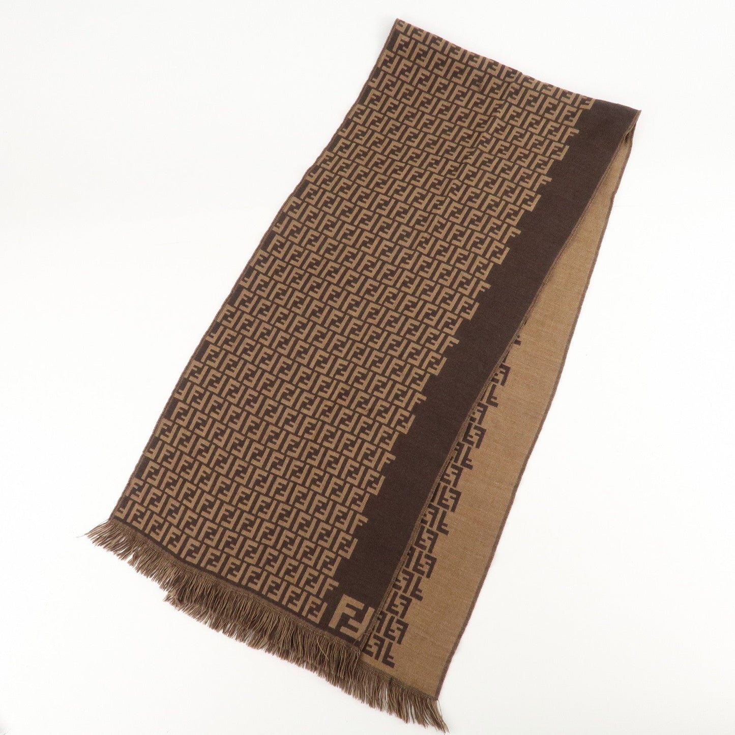 FENDI Zucchino Wool 100% Scarf Brown Black  d