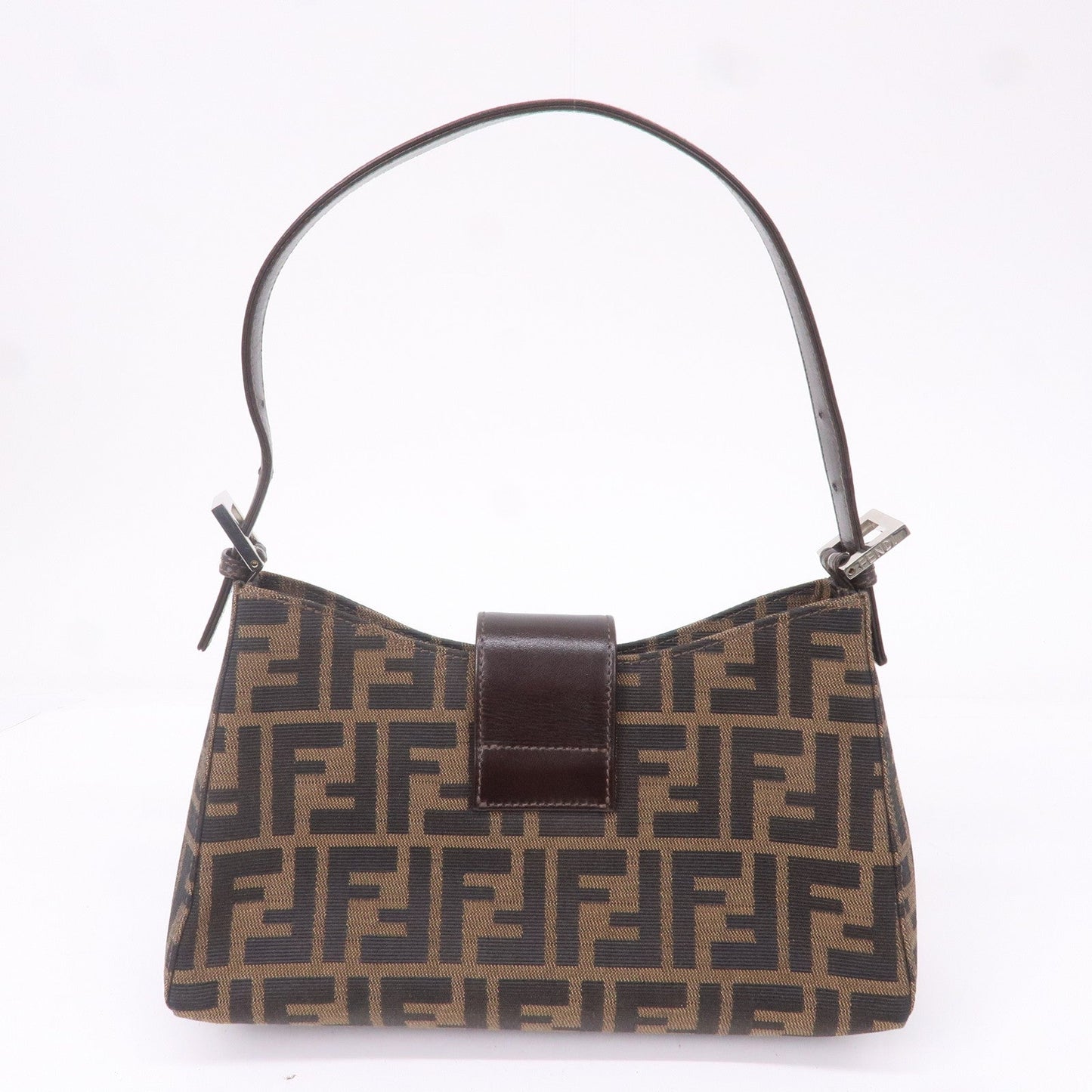 FENDI Zucca Canvas Leather Shoulder Bag Brown Black 16115