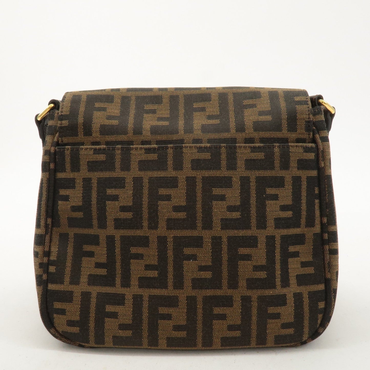 FENDI Zucca Canvas Leather Shoulder Bag Khaki Brown