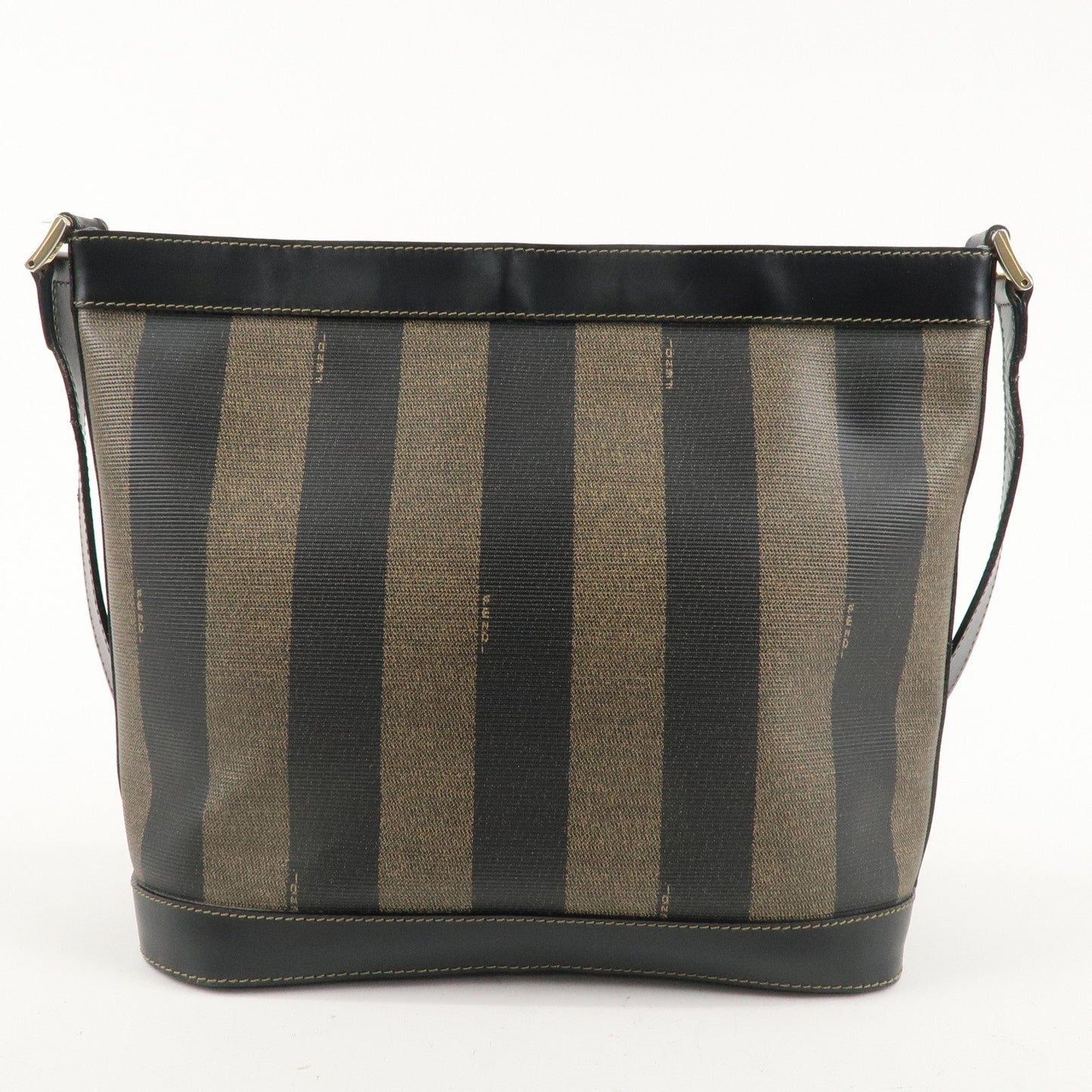 FENDI Pequin PVC Leather Shoulder Bag Kahki Black 261080 d F/S