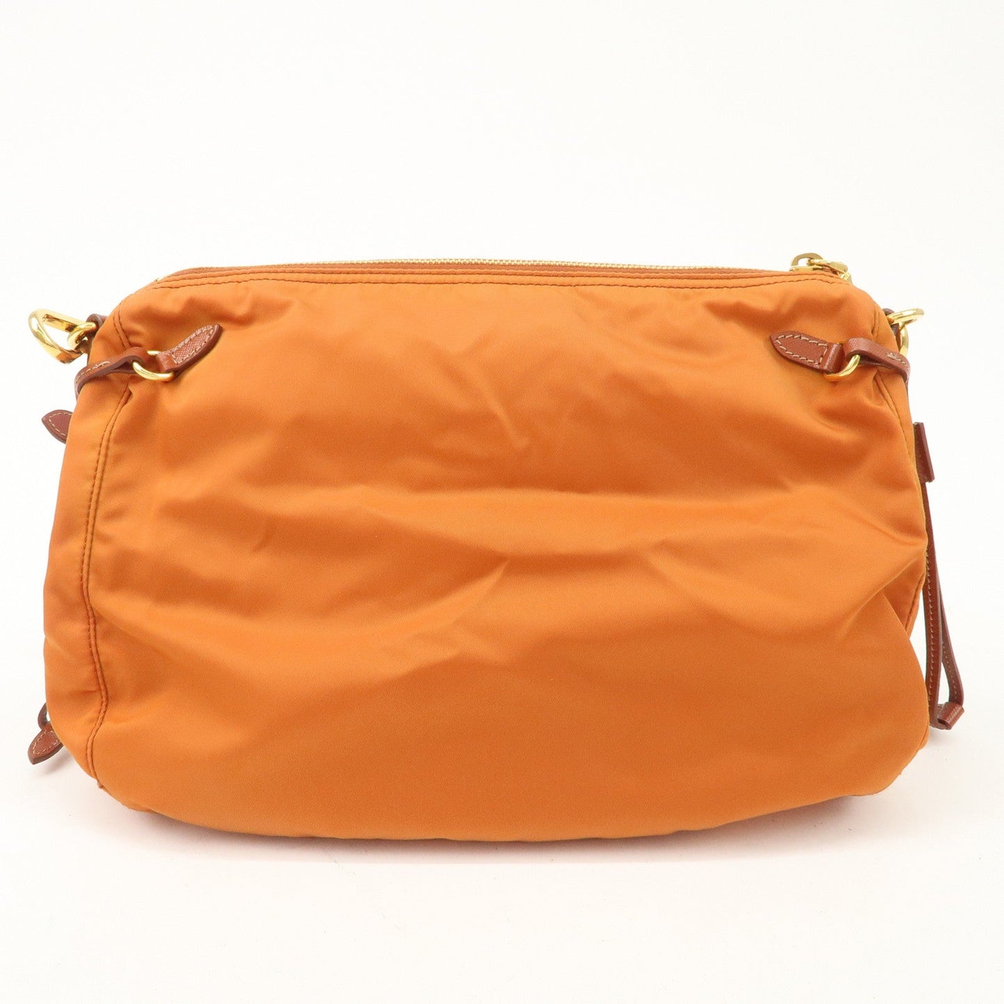 PRADA Logo Nylon Leather Shoulder Bag Gold Hardware Orange  d