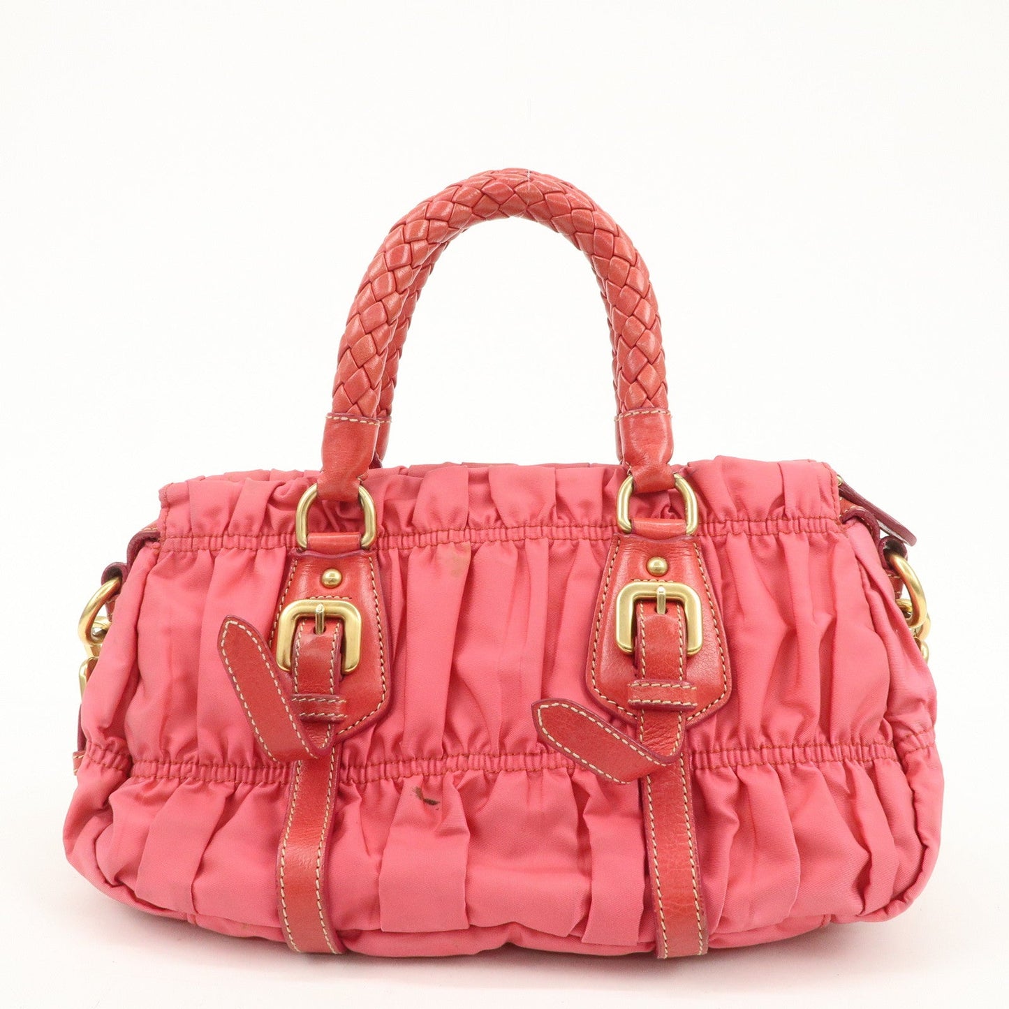 PRADA Nylon Leather 2Way Bag Shoulder Bag Hand Bag Gathered BN1388  d