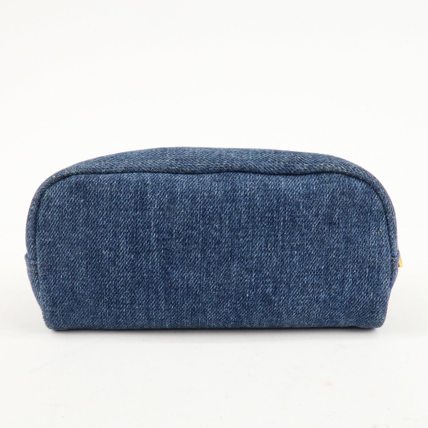 PRADA Triangle Logo Denim Pouch Cosmetic Pouch Blue  d