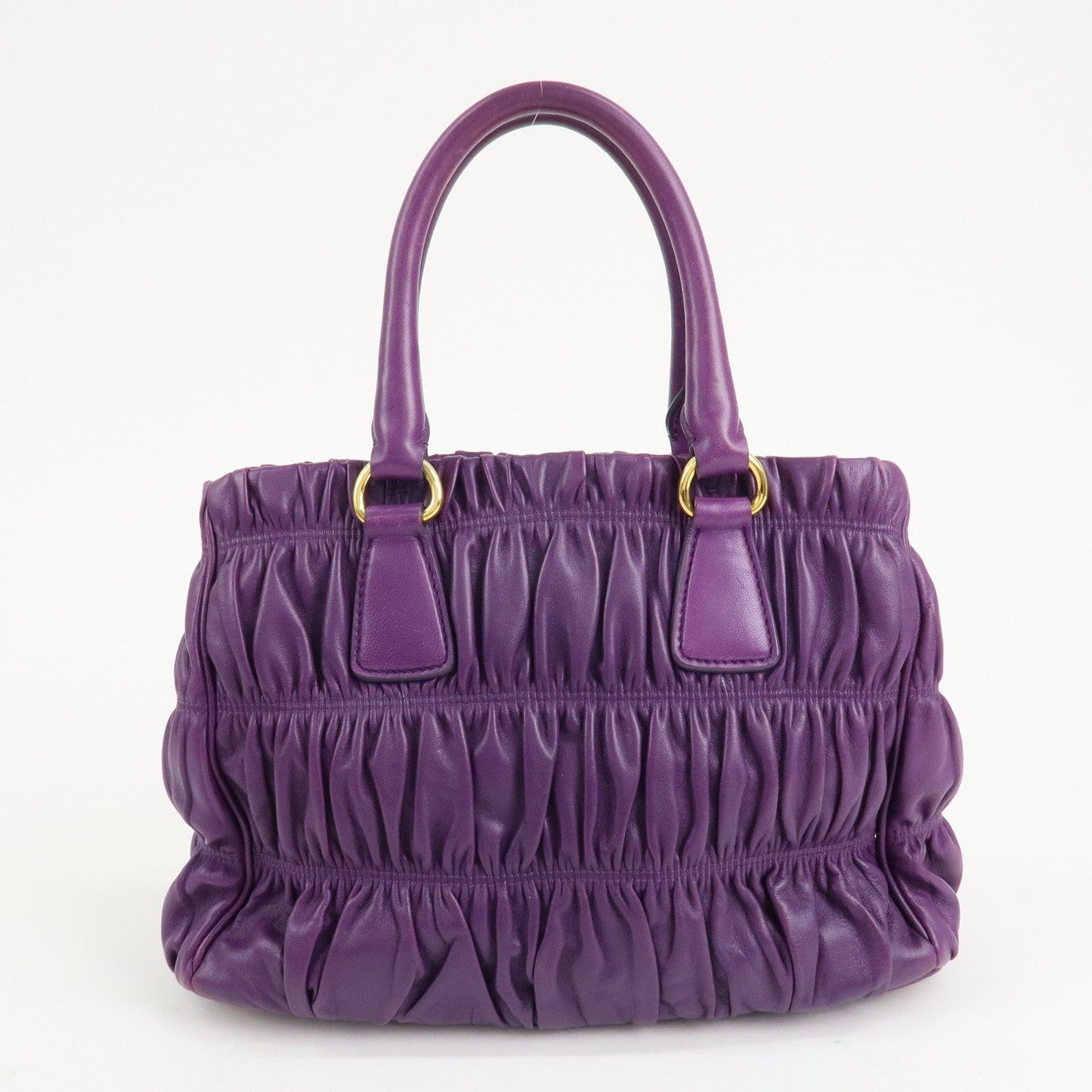 PRADA Leather Gathered Hand Bag Purple Gold Hardware BN2394  d