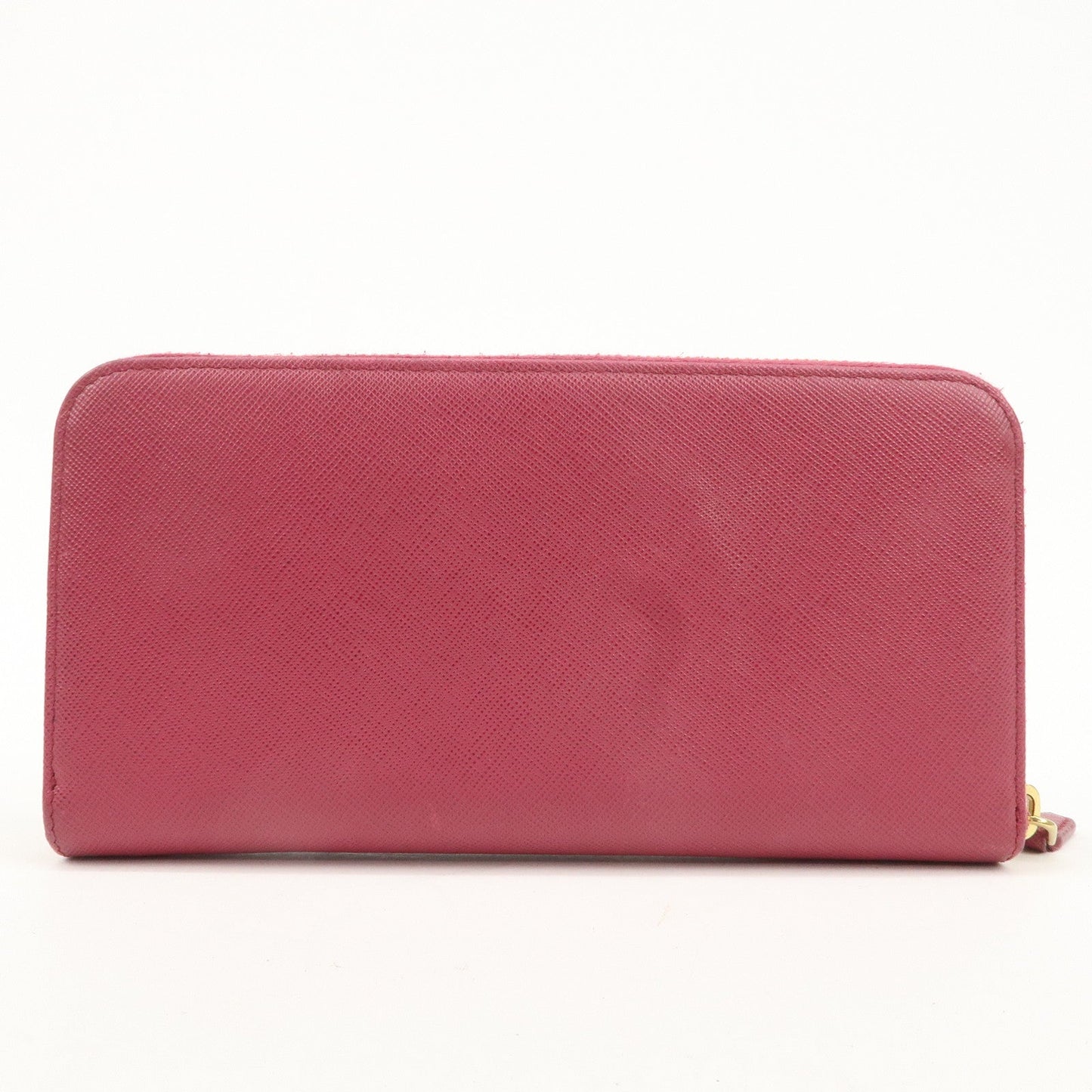 PRADA Logo Saffiano Leather Round Zipper Long Wallet Pink 1M0506  d