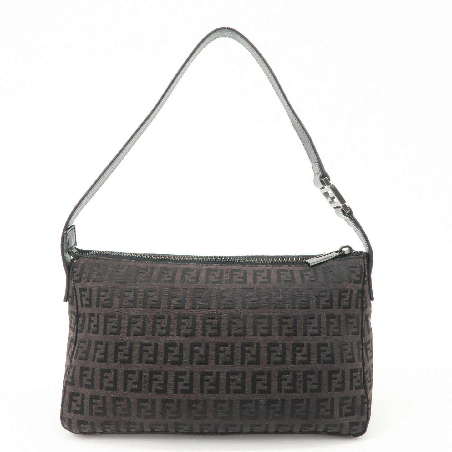FENDI Zucchino Canvas Leather Shoulder Bag Dark Brown 8BR444  d