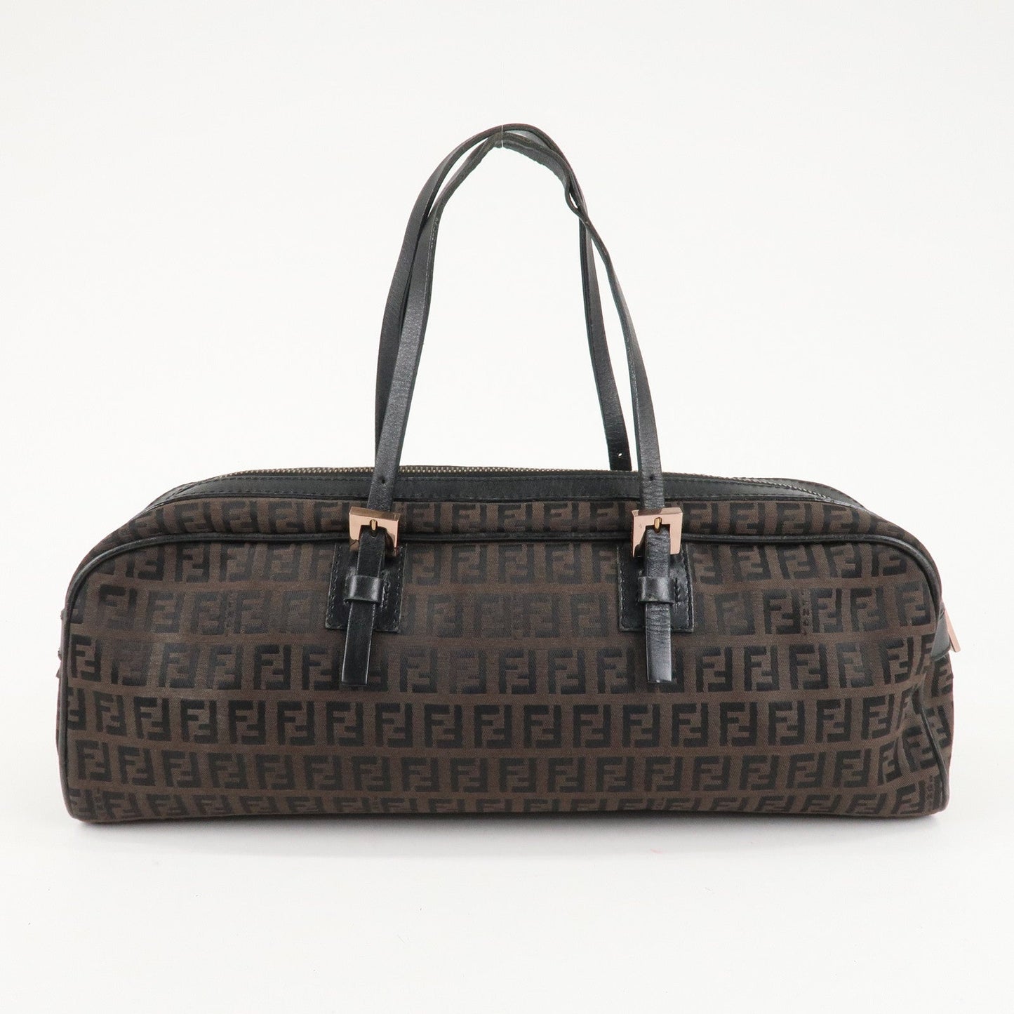FENDI Zucchino Canvas Leather Hand Bag Brown Black 8BL006  d