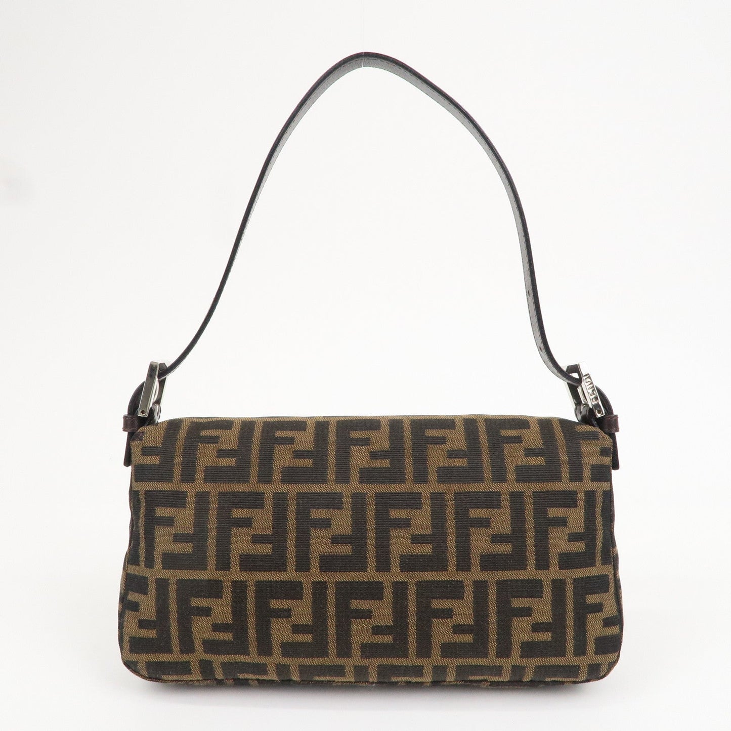 FENDI Mamma Baguette Canvas Leather Shoulder Bag Brown Black 26424