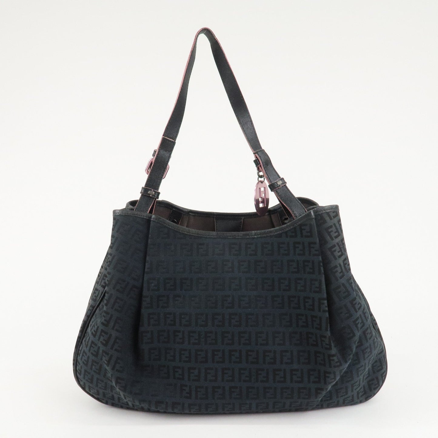 FENDI Zucchino Canvas Leather Tote Bag Black 8BH220  d